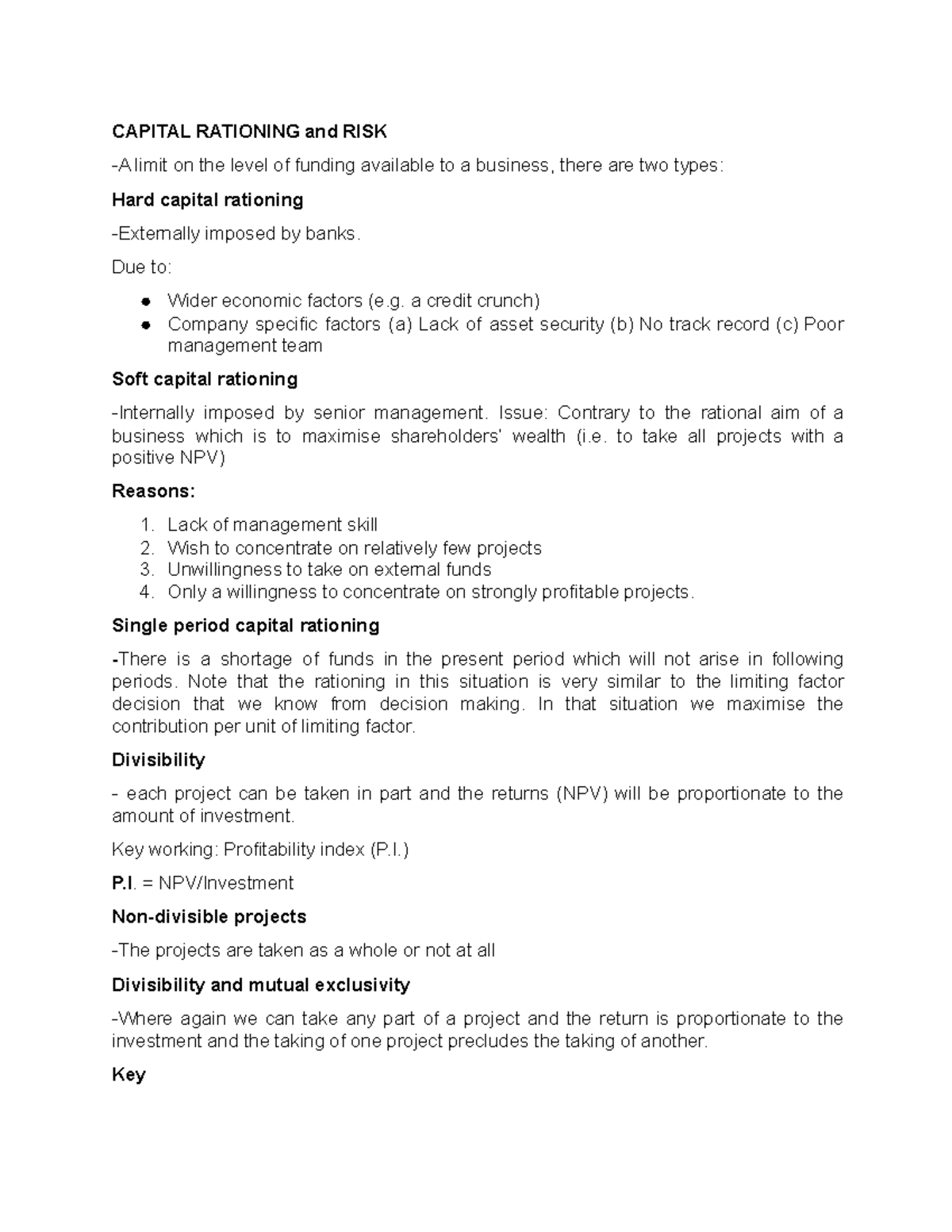 Capital Rationing and RISK -notes - CAPITAL RATIONING and RISK -A limit ...