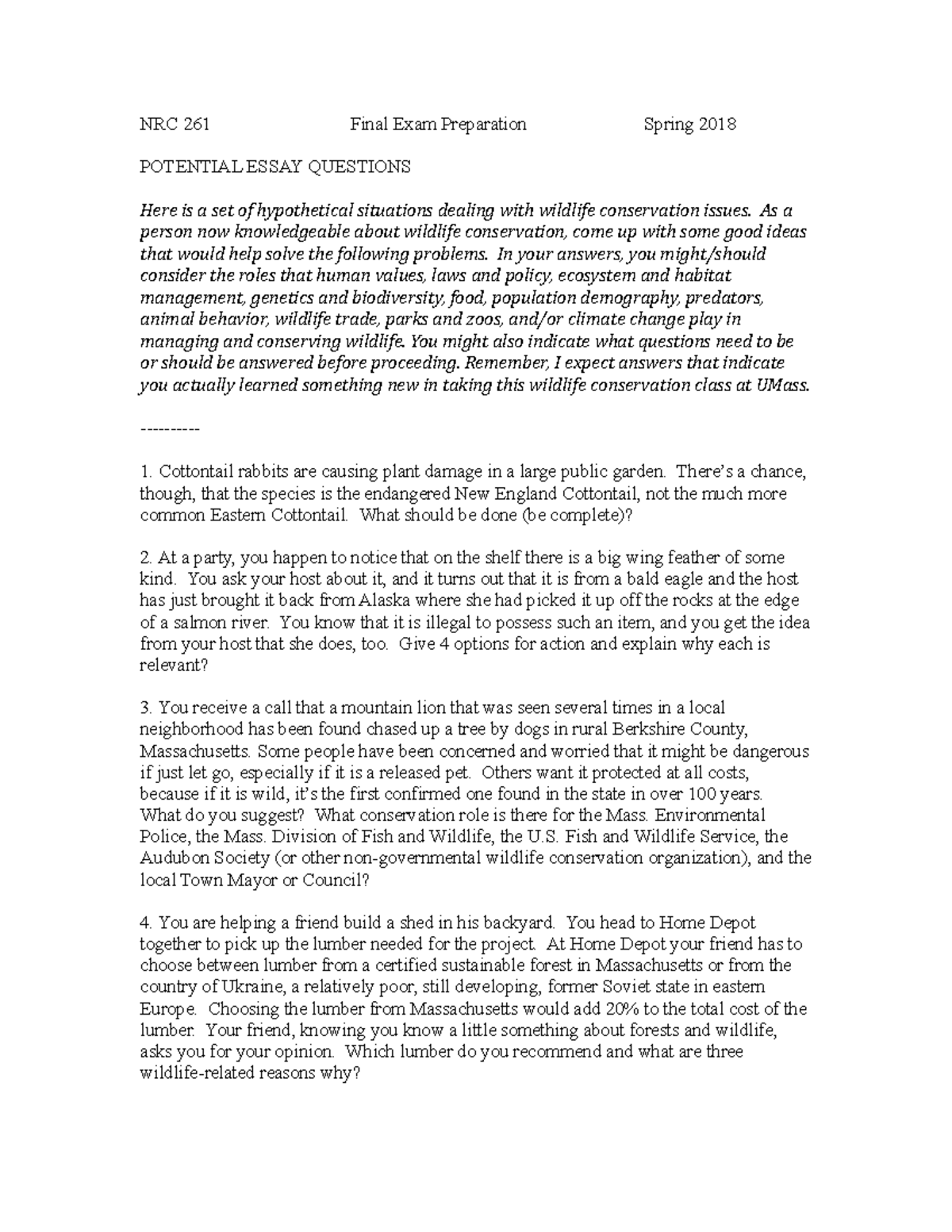 Final essay questions 2018 NRC 261 - NRC 261 Final Exam Preparation ...