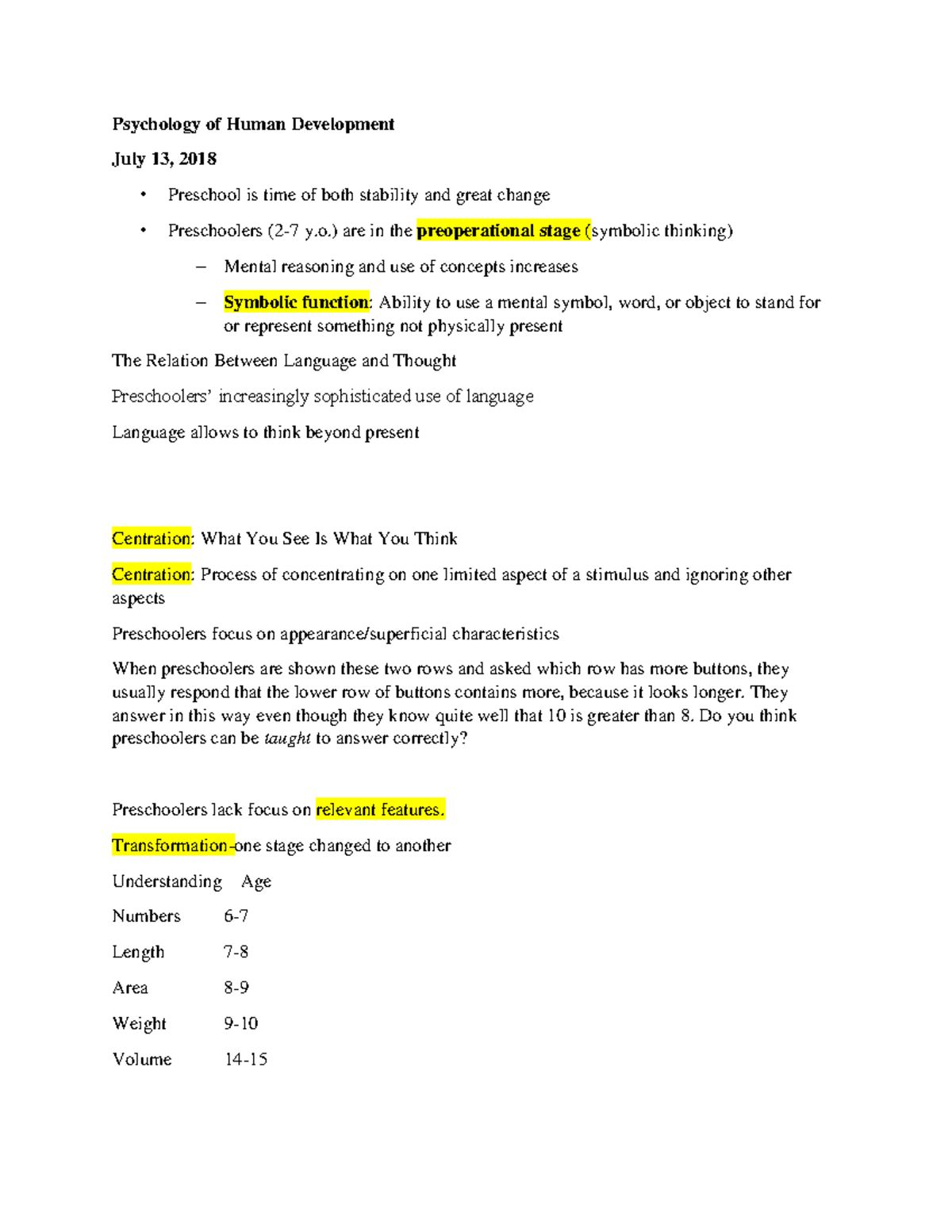 Psychology of Human Development Notes 071318 - Psychology of Human ...