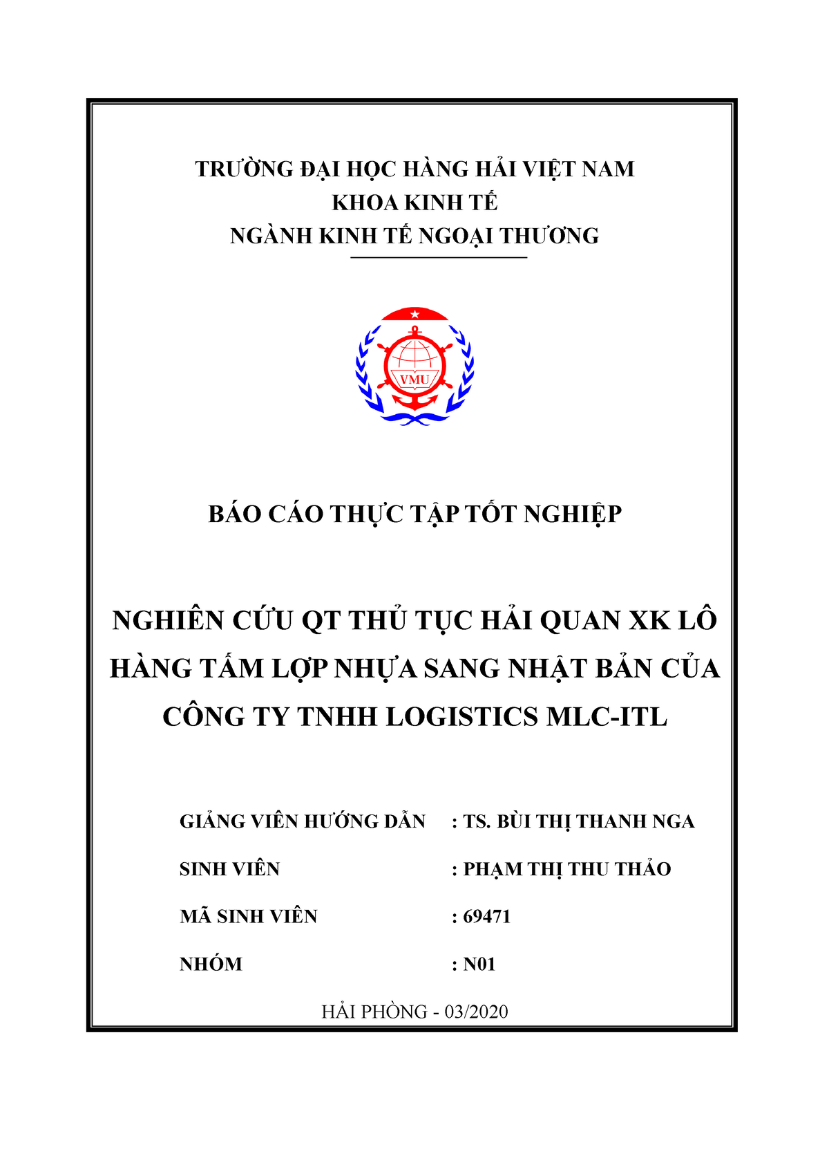 Báo cáo tốt nghiệp Phạm Thị Thu Thảo - TRƯỜNG ĐẠI HỌC HÀNG HẢI VIỆT NAM ...