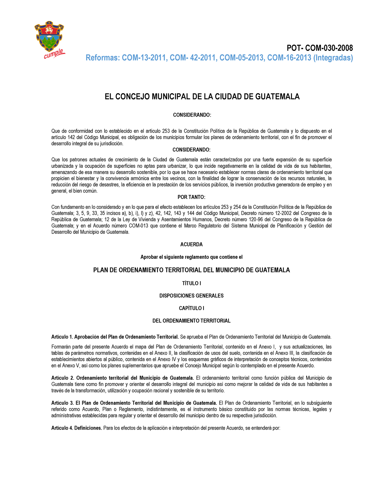 Pot 2014 Plan De Ordenamiento Territorial De La Ciudad De Guatemala Pot Com 030 Reformas 6649