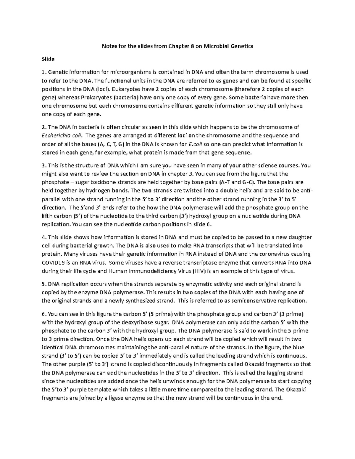 Chapter 8 Notes - Notes for the slides from Chapter 8 on Microbial ...