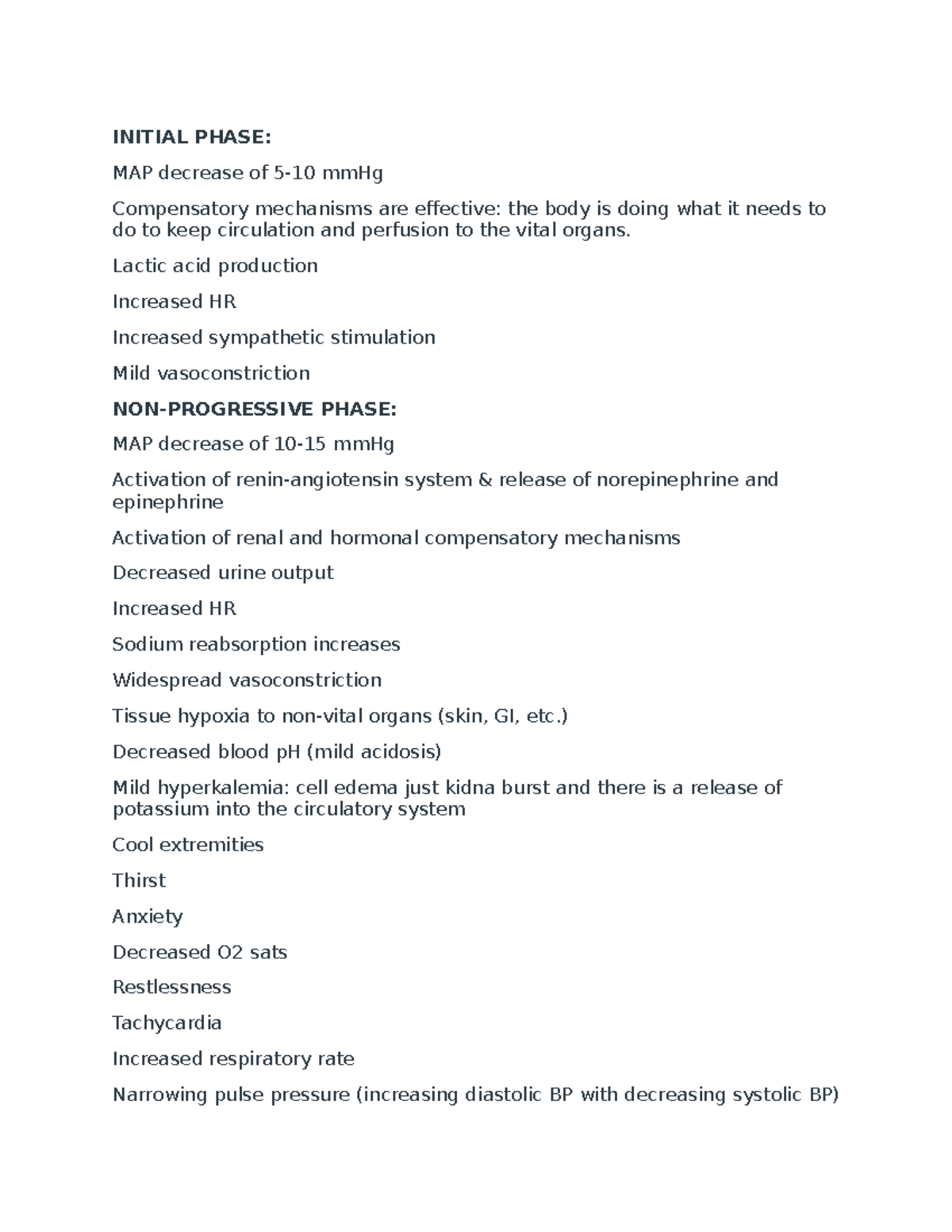Lecture Notes For Adult Health II - INITIAL PHASE: MAP decrease of 5-10 ...