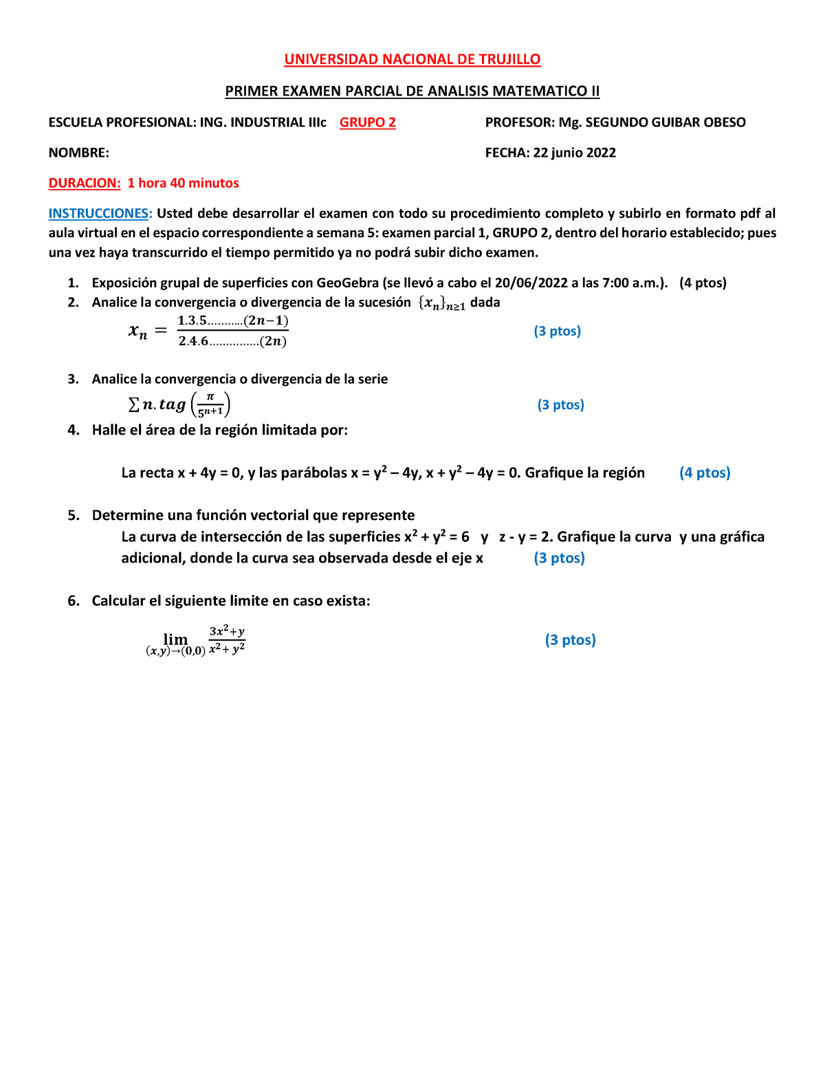 2022 Parcial 1 A MAT II Grupo 2 - UNIVERSIDAD NACIONAL DE TRUJILLO ...