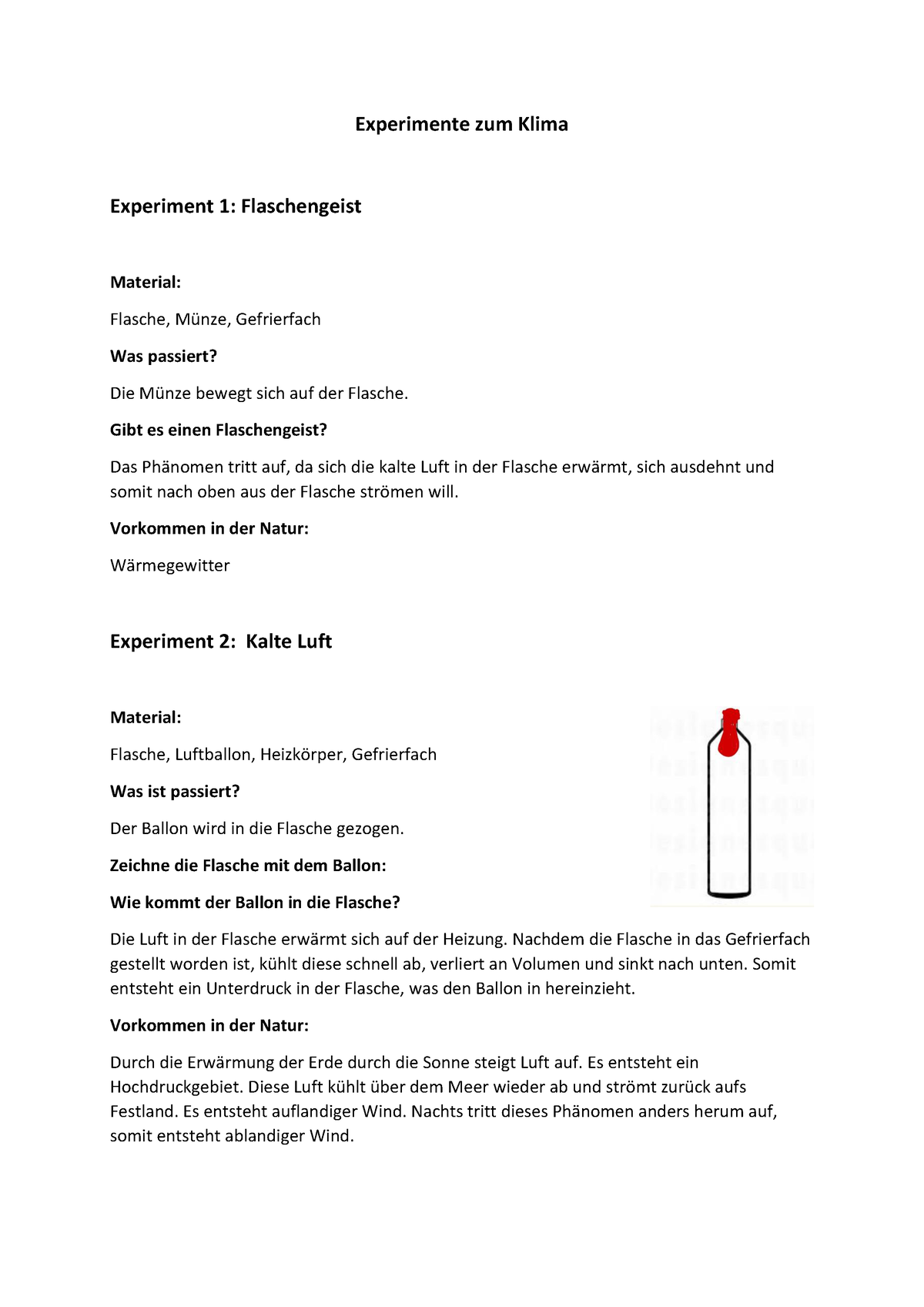 Experimente Zum Klima - SoSe - Experimente Zum Klima Experiment 1 ...