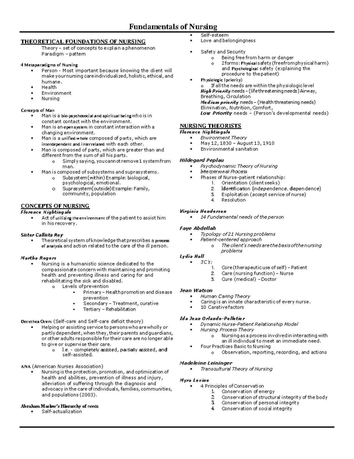 Fundamentals-of-Nursing - THEORETICAL FOUNDATIONS OF NURSING Theory ...