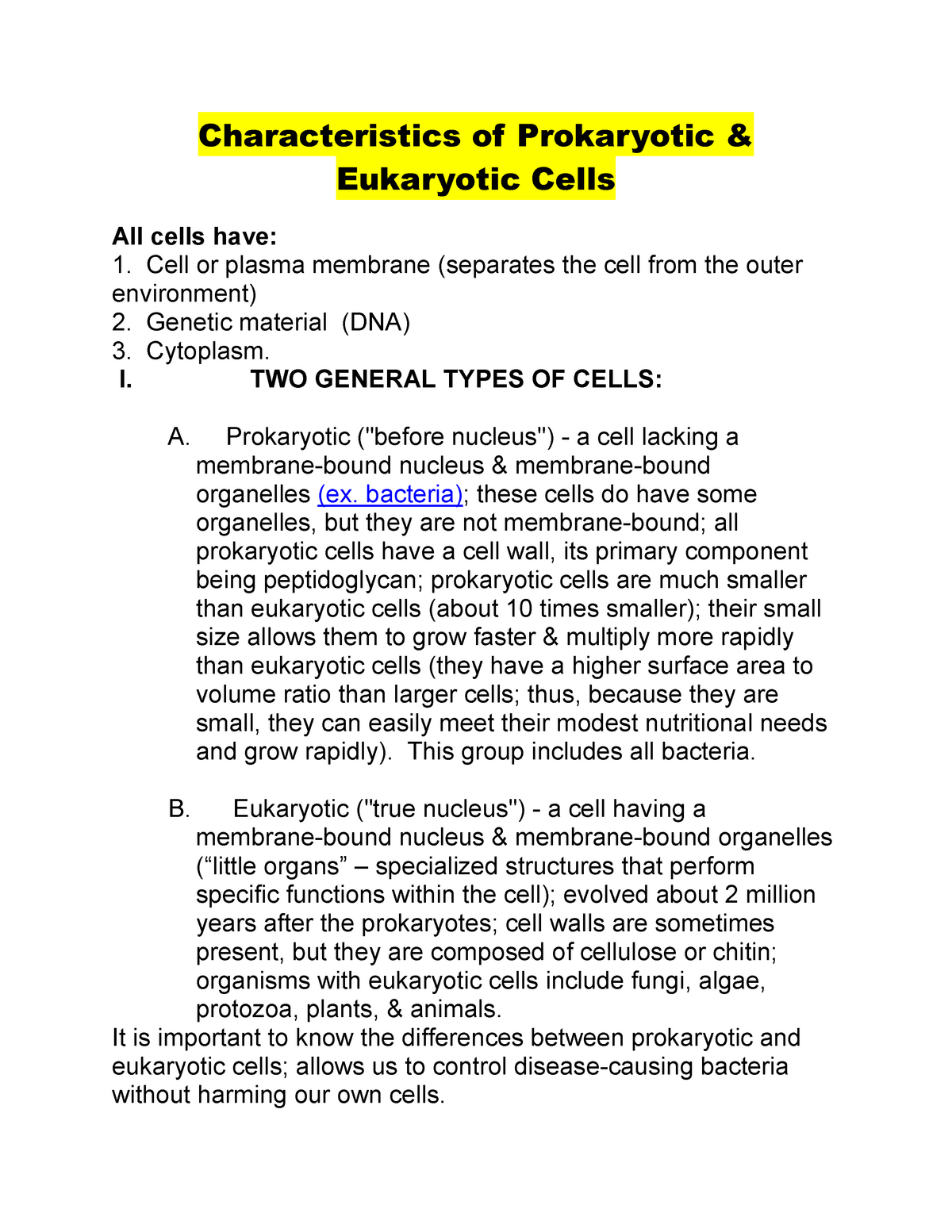 Characteristics of Prokaryotic & Eukaryotic Cells - BIOL - 20 - MC ...