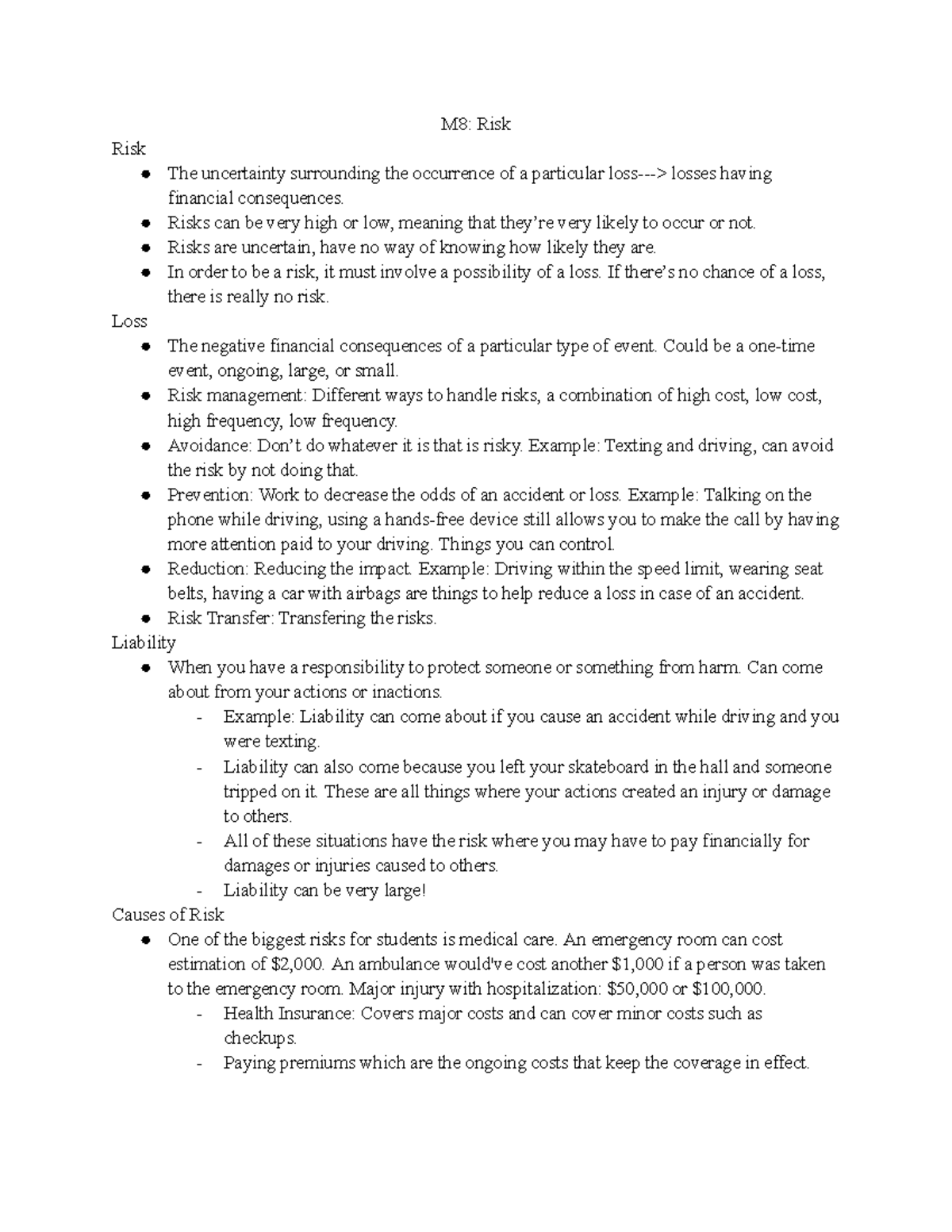 M8 Risk - CNSRSCI 111: M8 Risk Lecture Notes - M8: Risk Risk The ...
