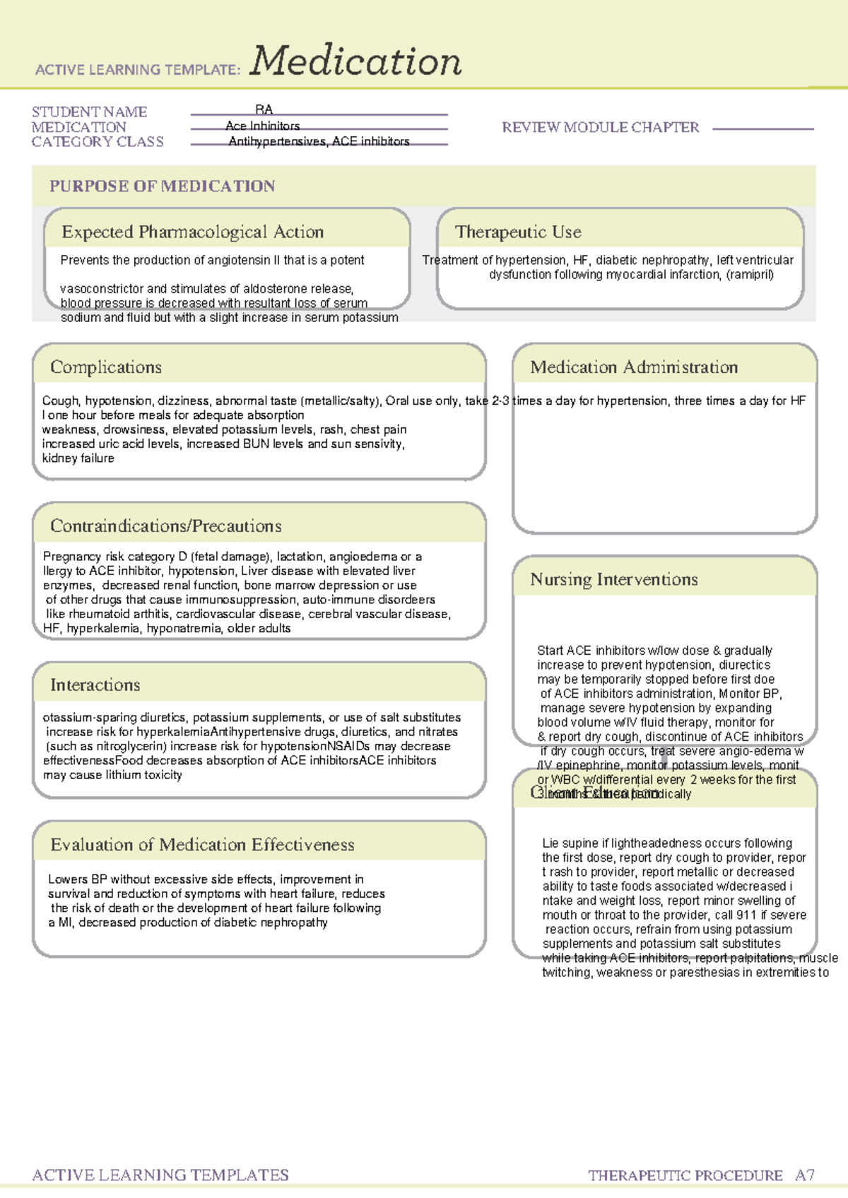 Medication form (12) - STUDENT NAME MEDICATION REVIEW MODULE CHAPTER ...