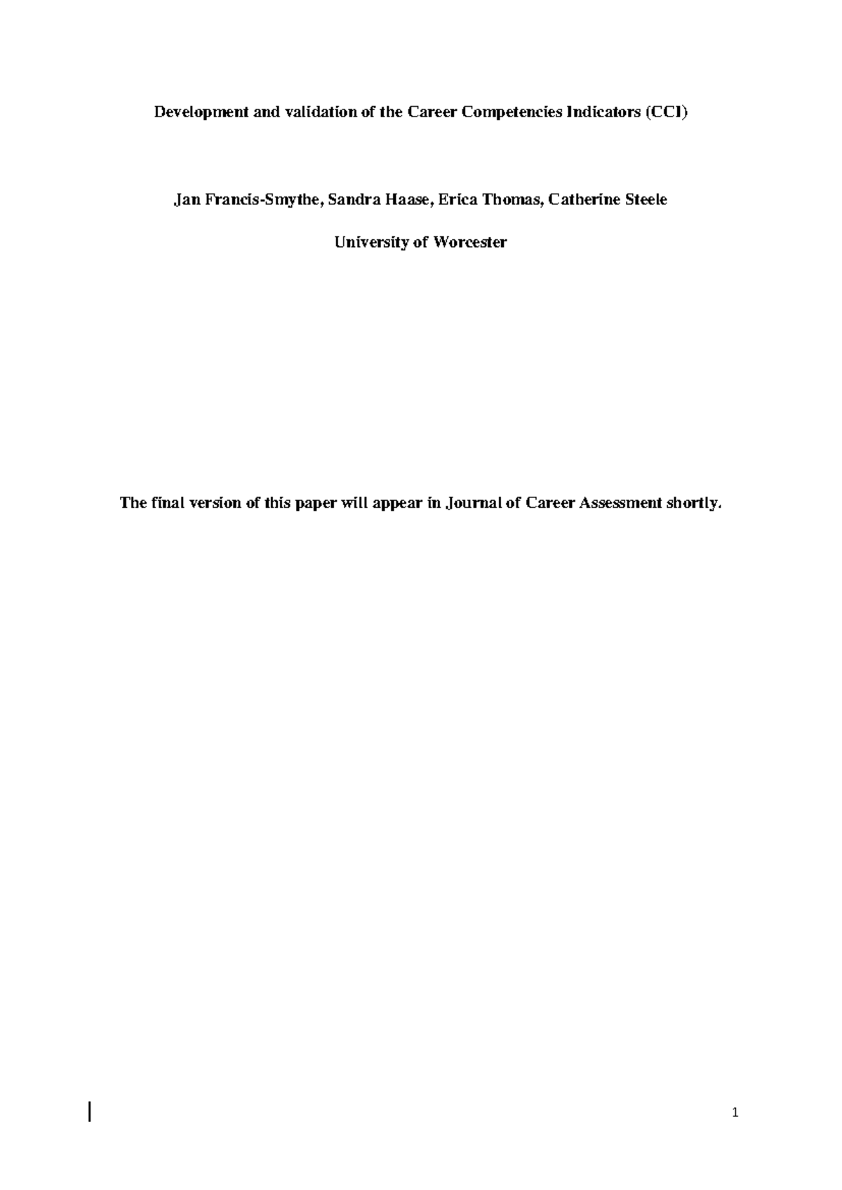 Development and validation of the career competencies indicator (CCI ...