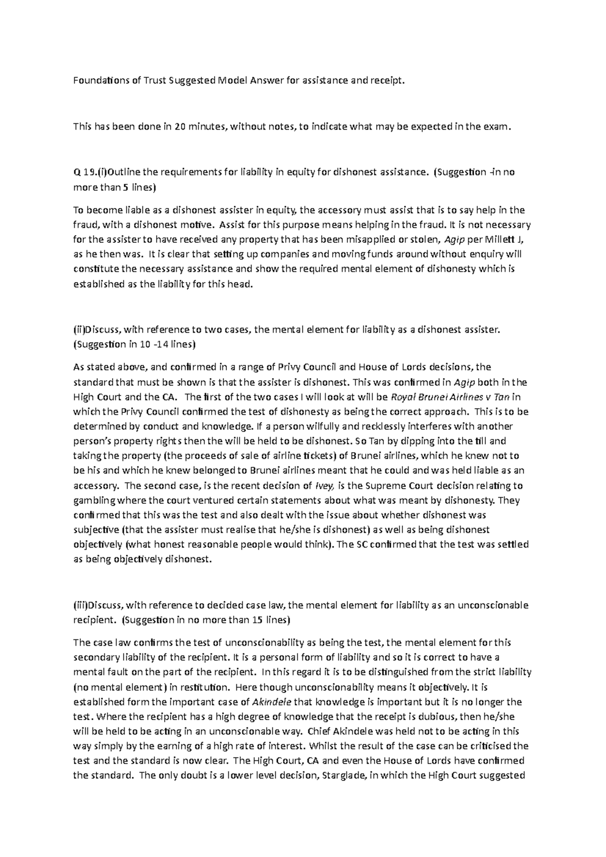 Exam 8 March, questions and answers - Foundations of Trust Suggested ...