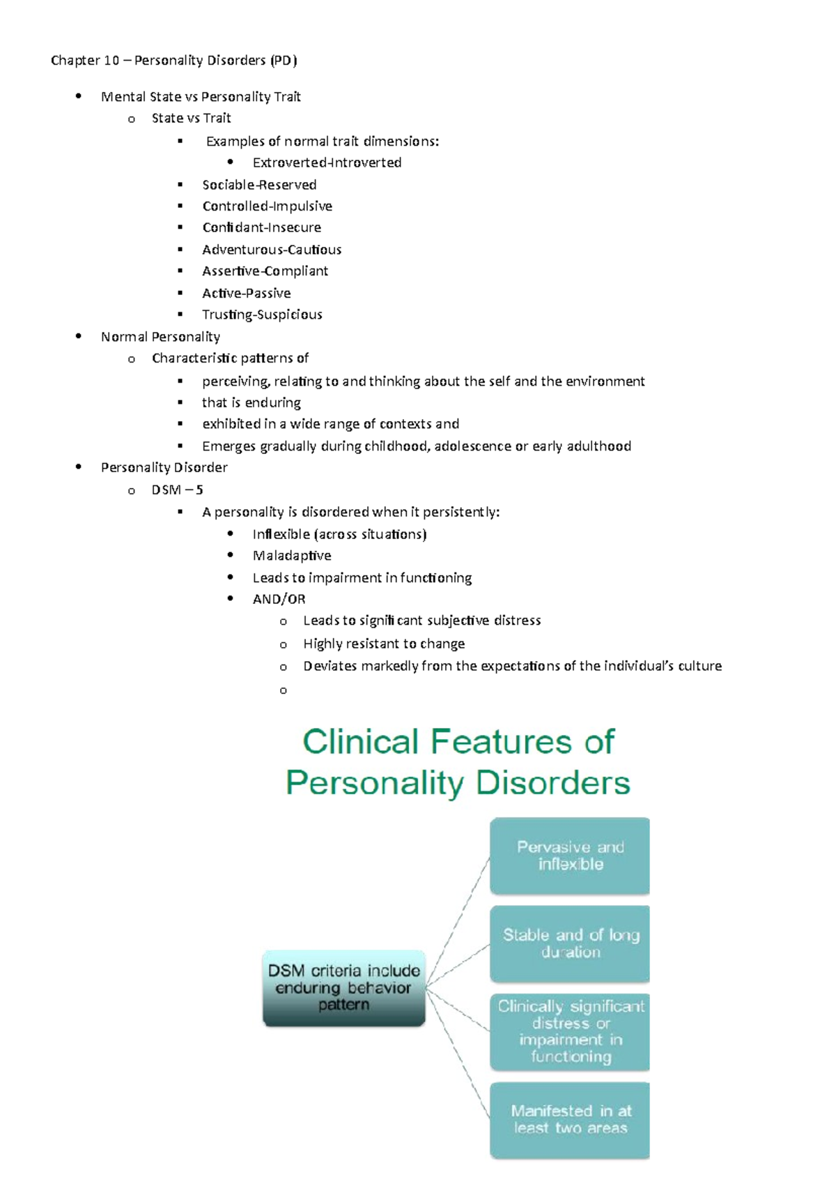 Chapter 10 - personality disorders - o Cluster A: paranoid, schizoid ...