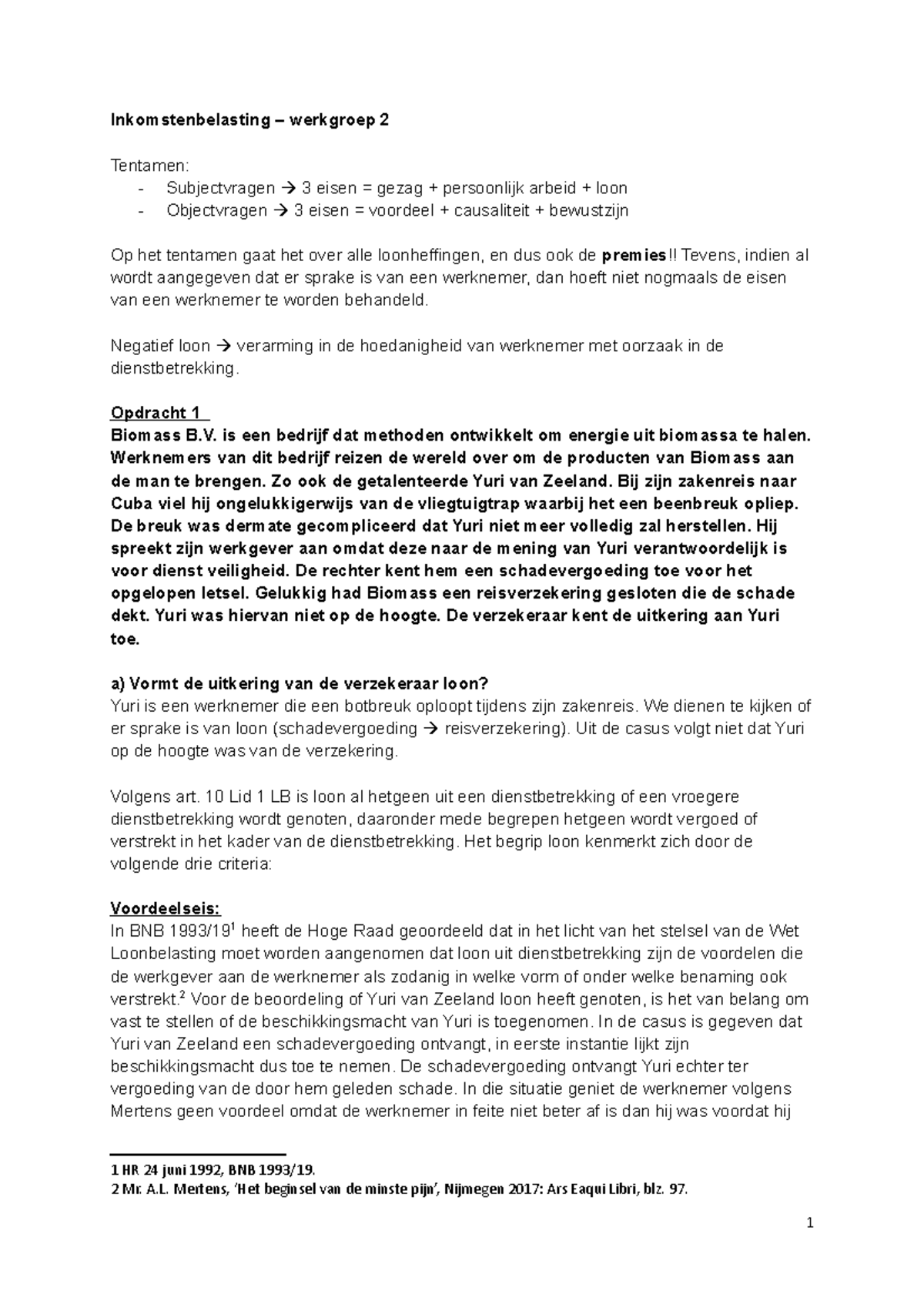 Master IB - Werkgroep 2 - Inkomstenbelasting – Werkgroep 2 Tentamen ...