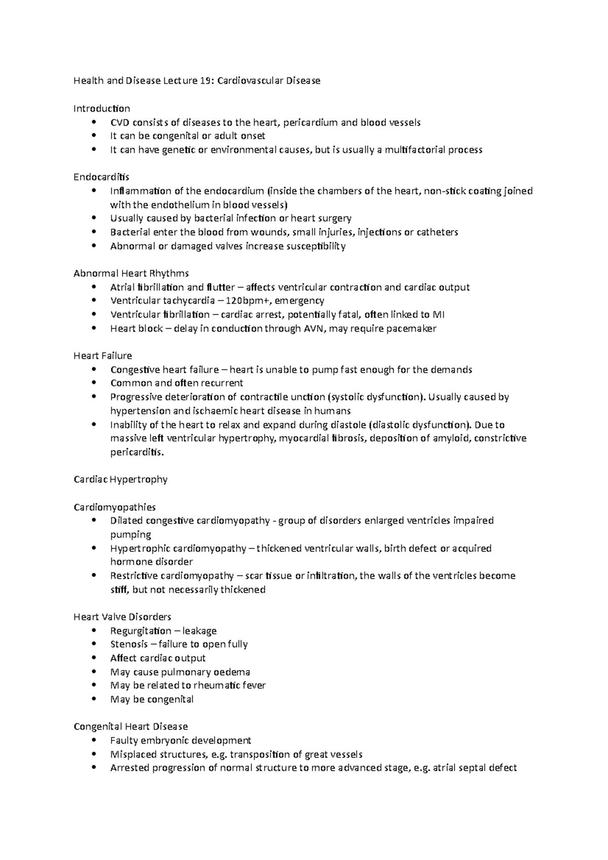 Lecture 19 Notes - Cardiovascular Disease - Health and Disease Lecture ...