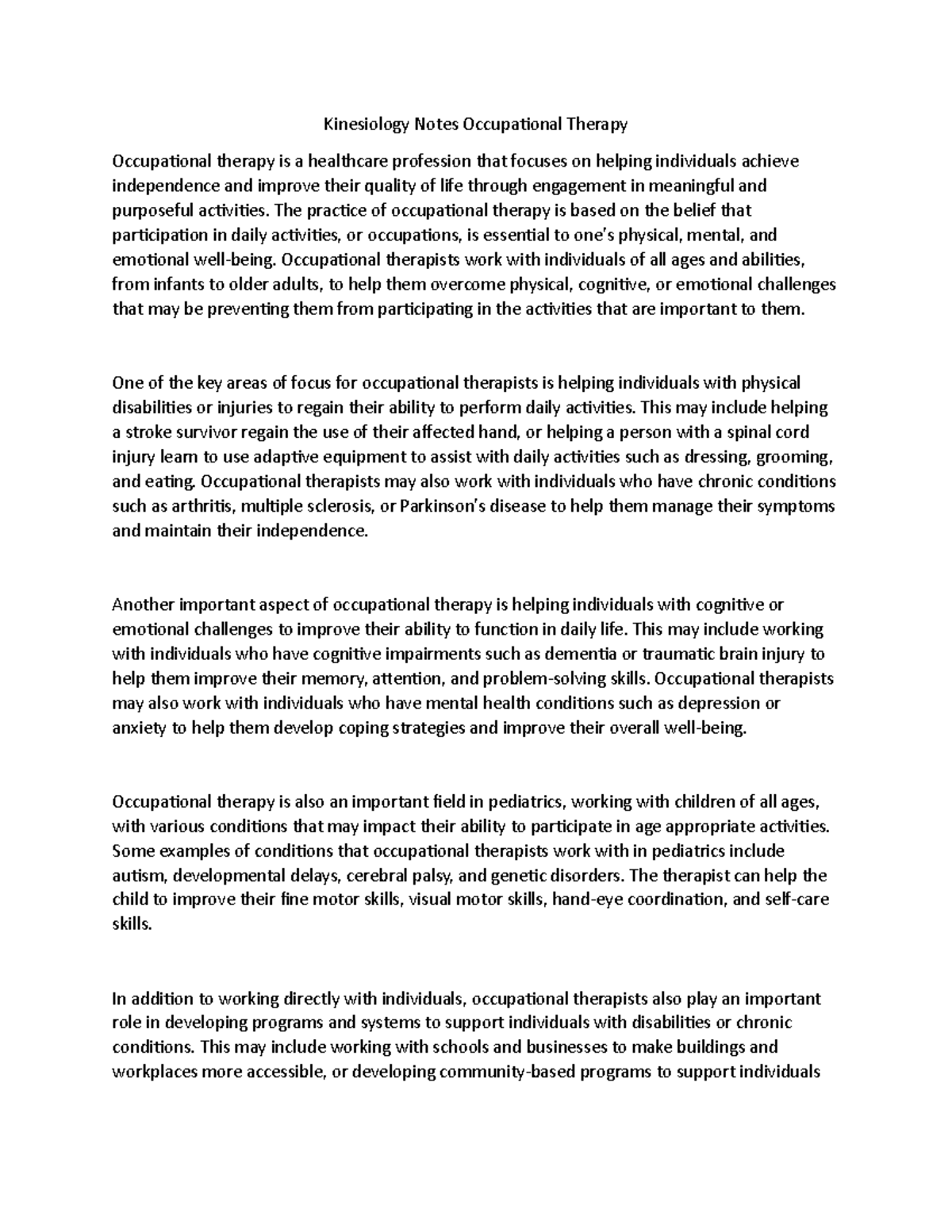 Kinesiology Notes Occupational Therapy Kinesiology Notes Occupational