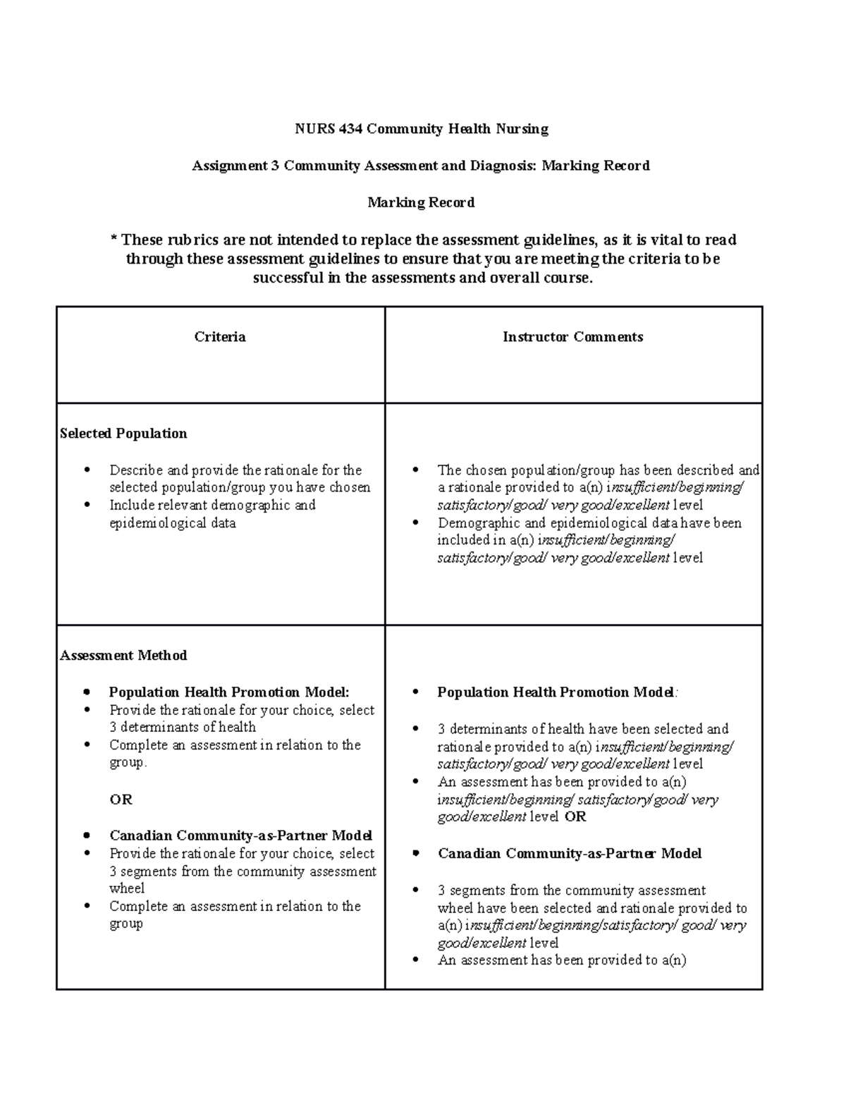 3 Assignment Marking Recordl NURS 434 NP W23 - NURS 434 Community ...