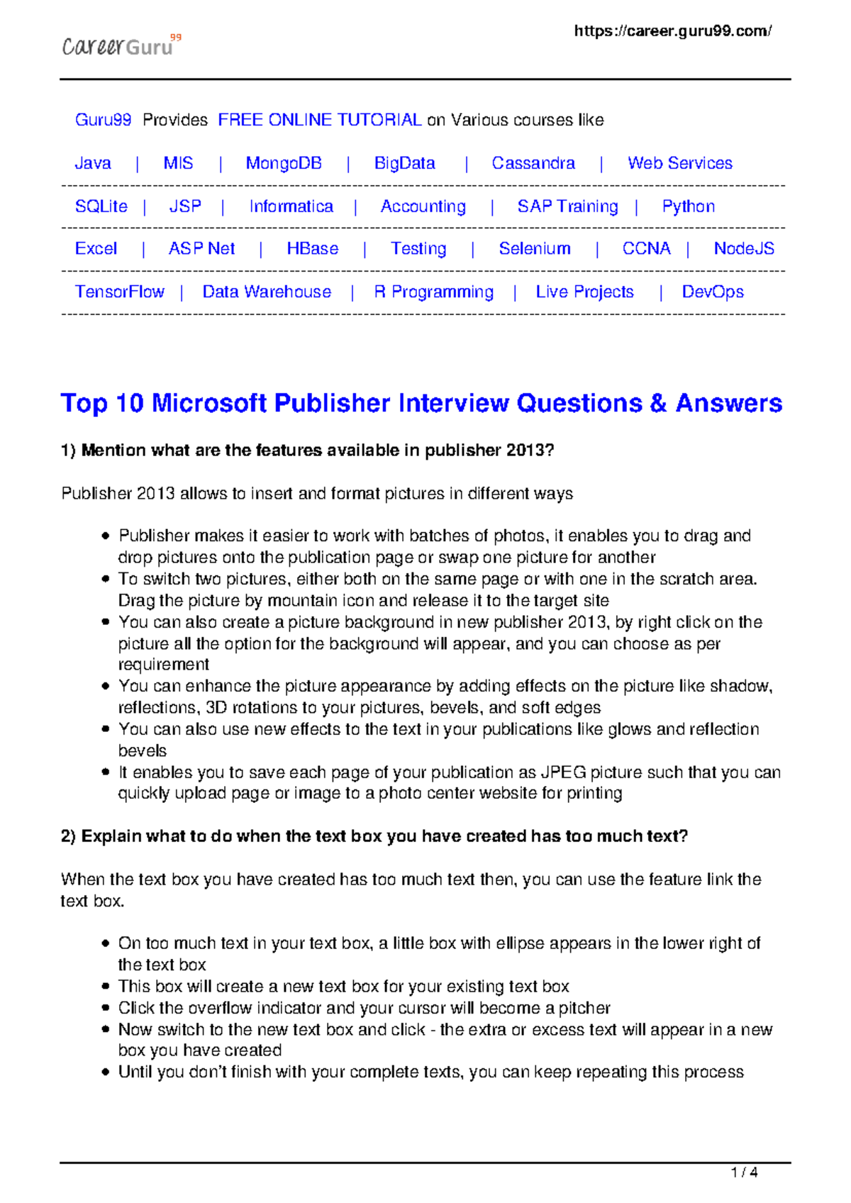 Top 10 ms publisher interview questions Guru99 Provides FREE ONLINE