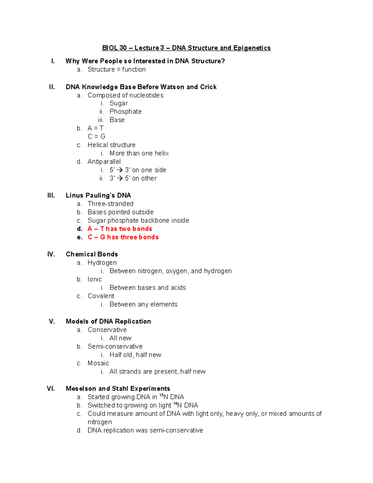 BIOL 30 - Lecture 3 - DNA Structure and Epigenetics - BIOL 30 – Lecture ...