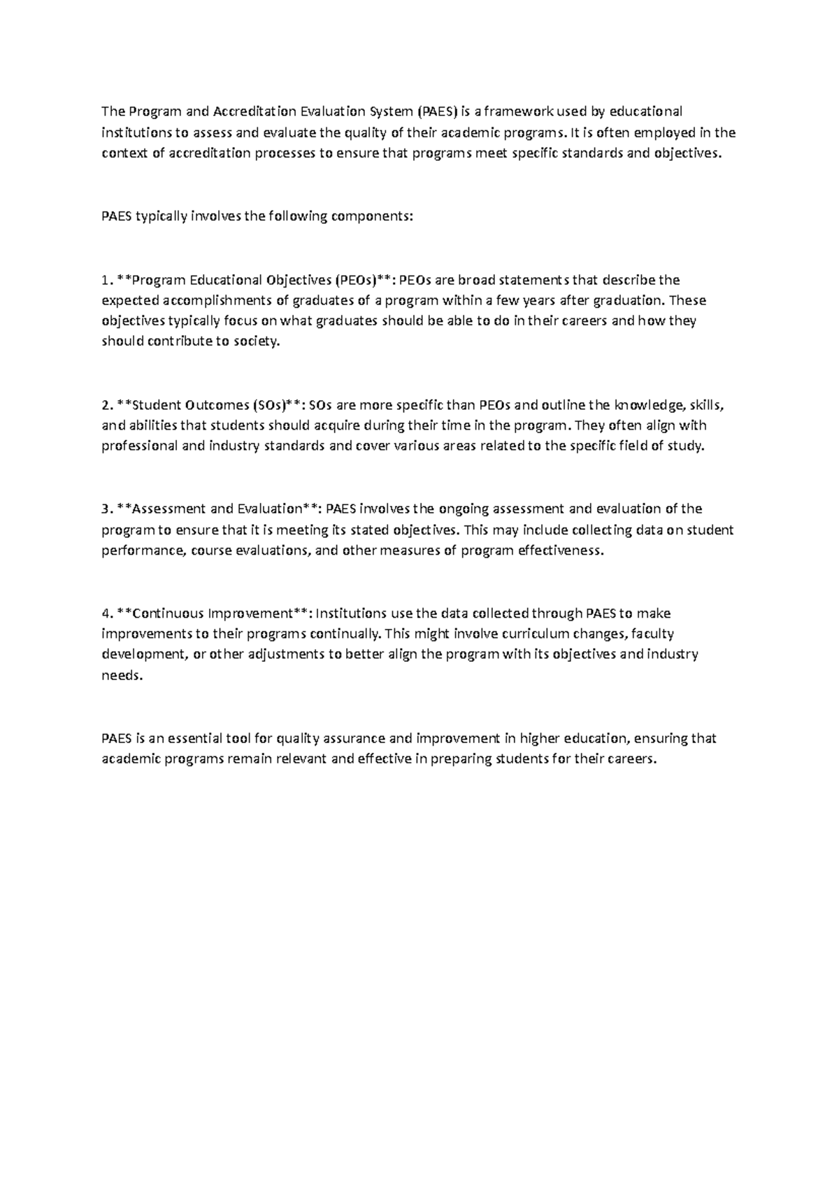 PAES - nothing - The Program and Accreditation Evaluation System (PAES ...