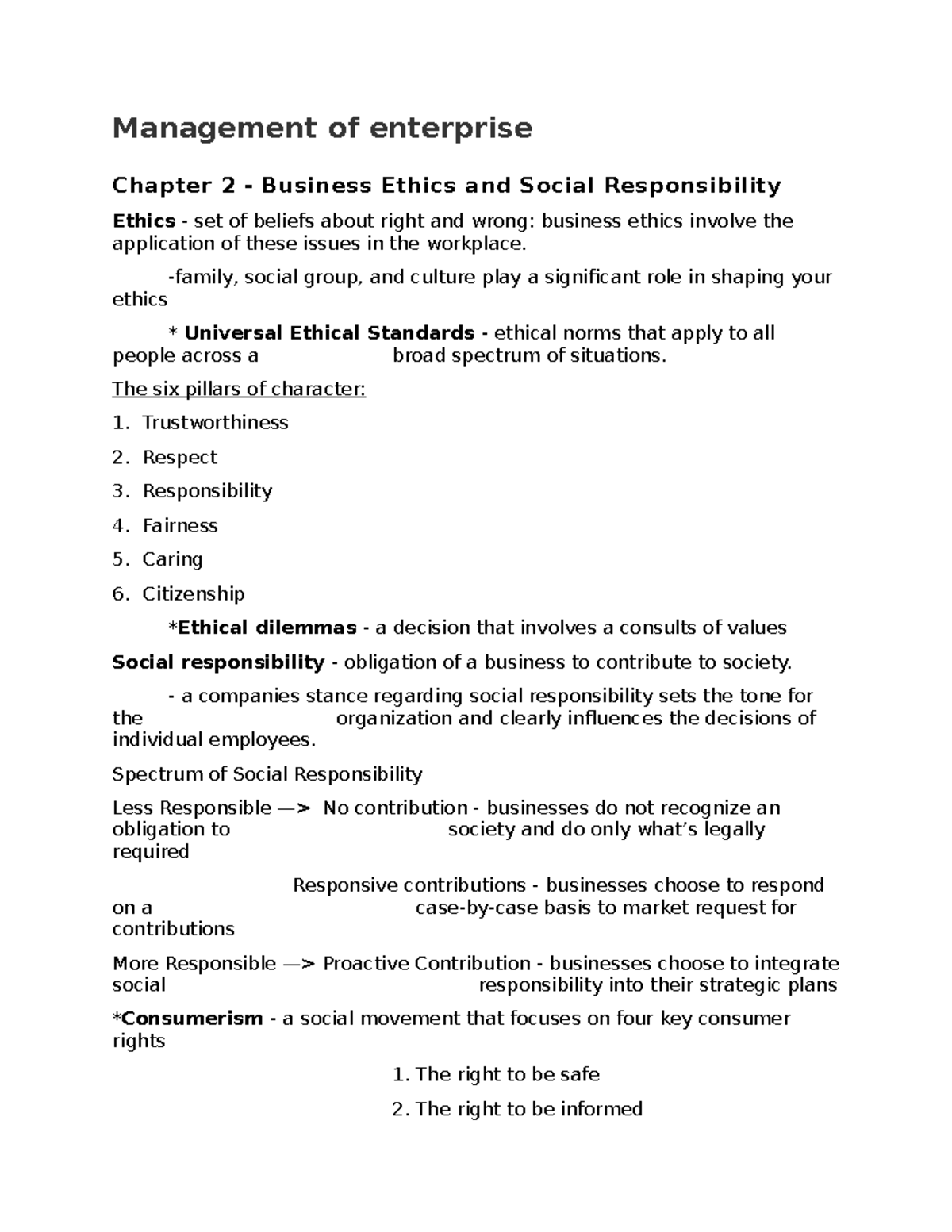 Management of enterprise notes - Management of enterprise Chapter 2 ...