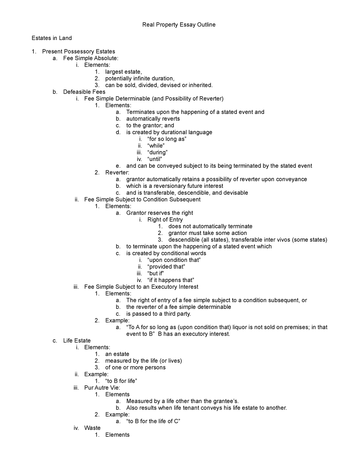 real property essay outline