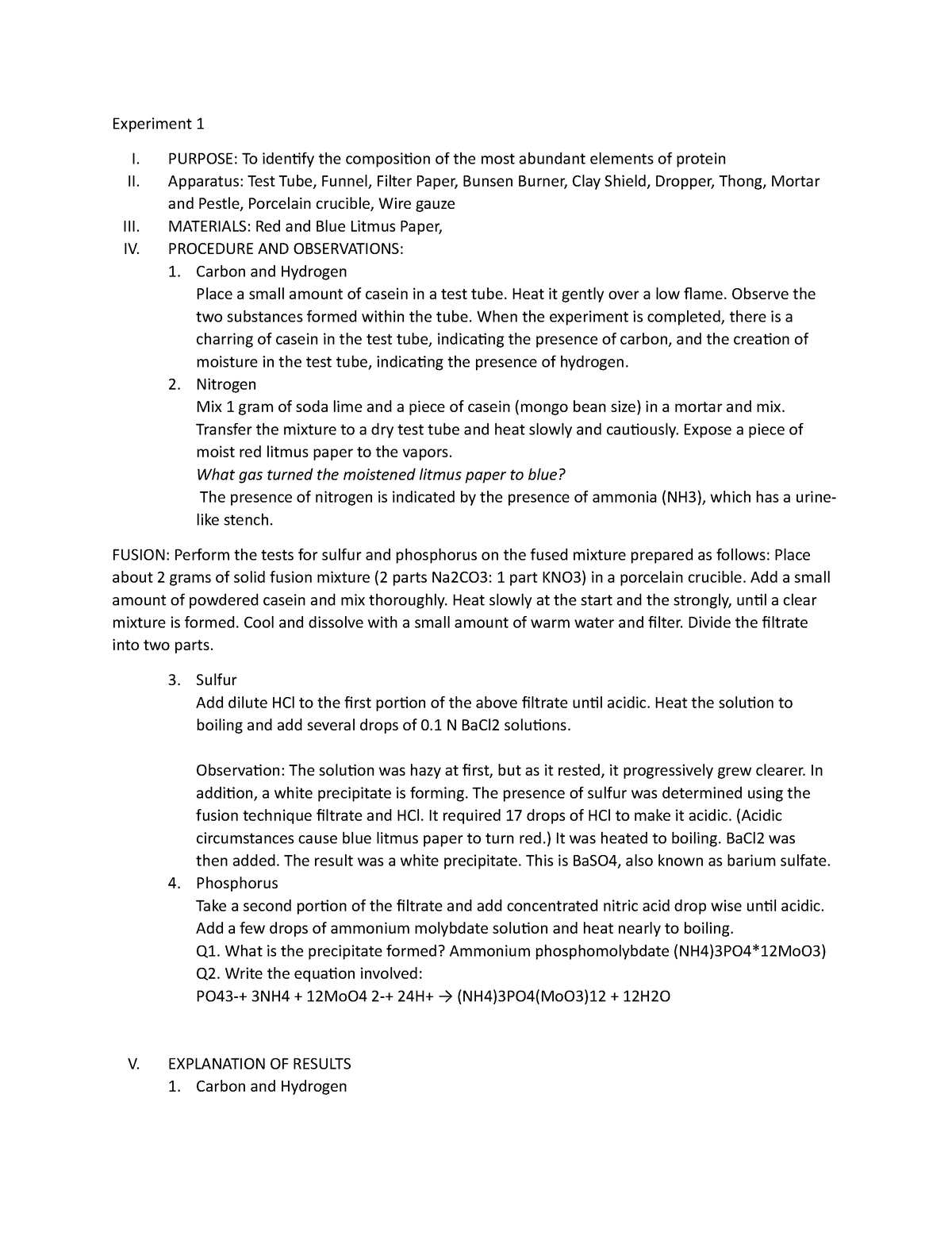 Experiment 1 - Notes - Biochemistry - Studocu