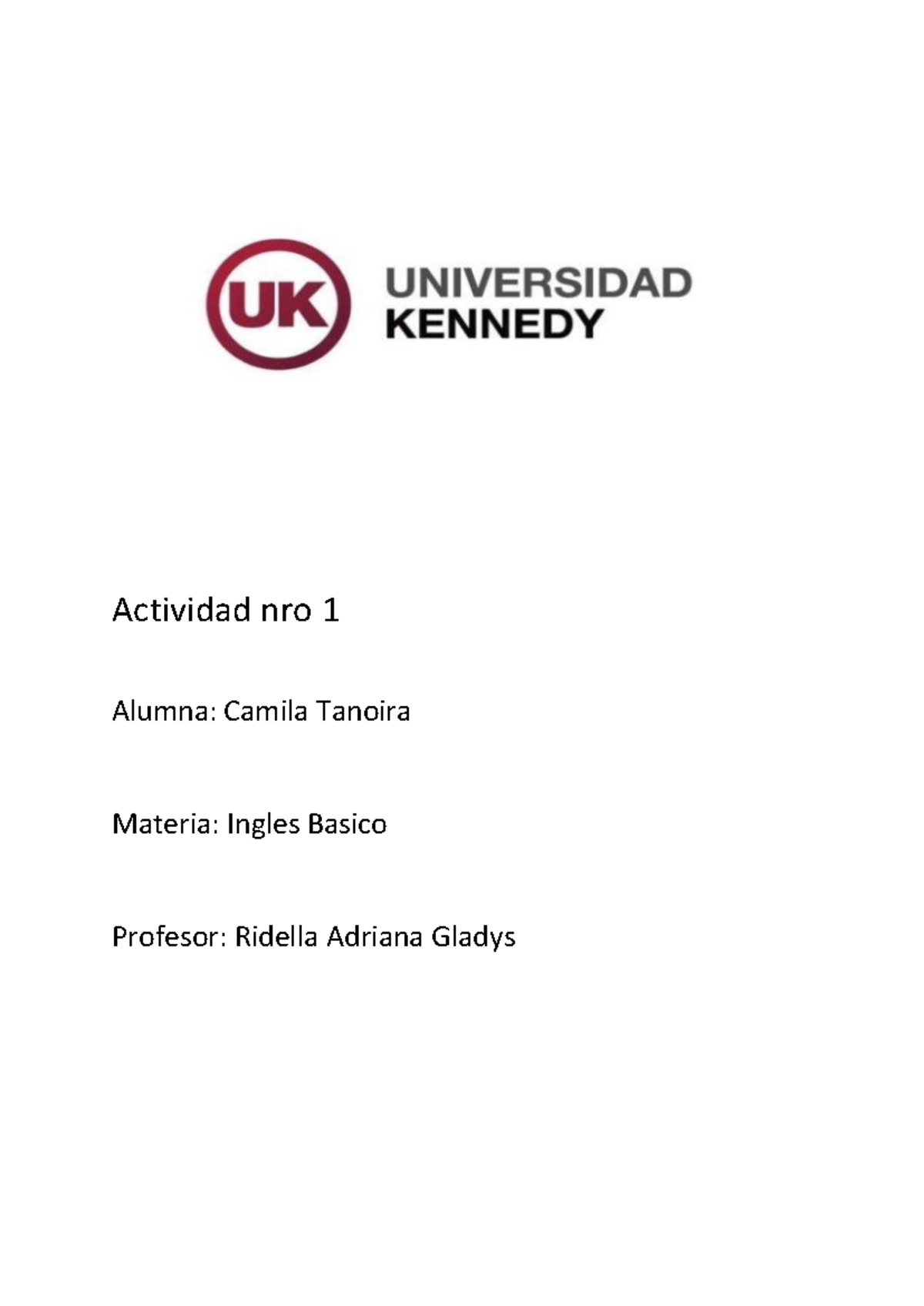 Actividad 1 ingles basico - Inglés Básico - Actividad nro 1 Alumna ...