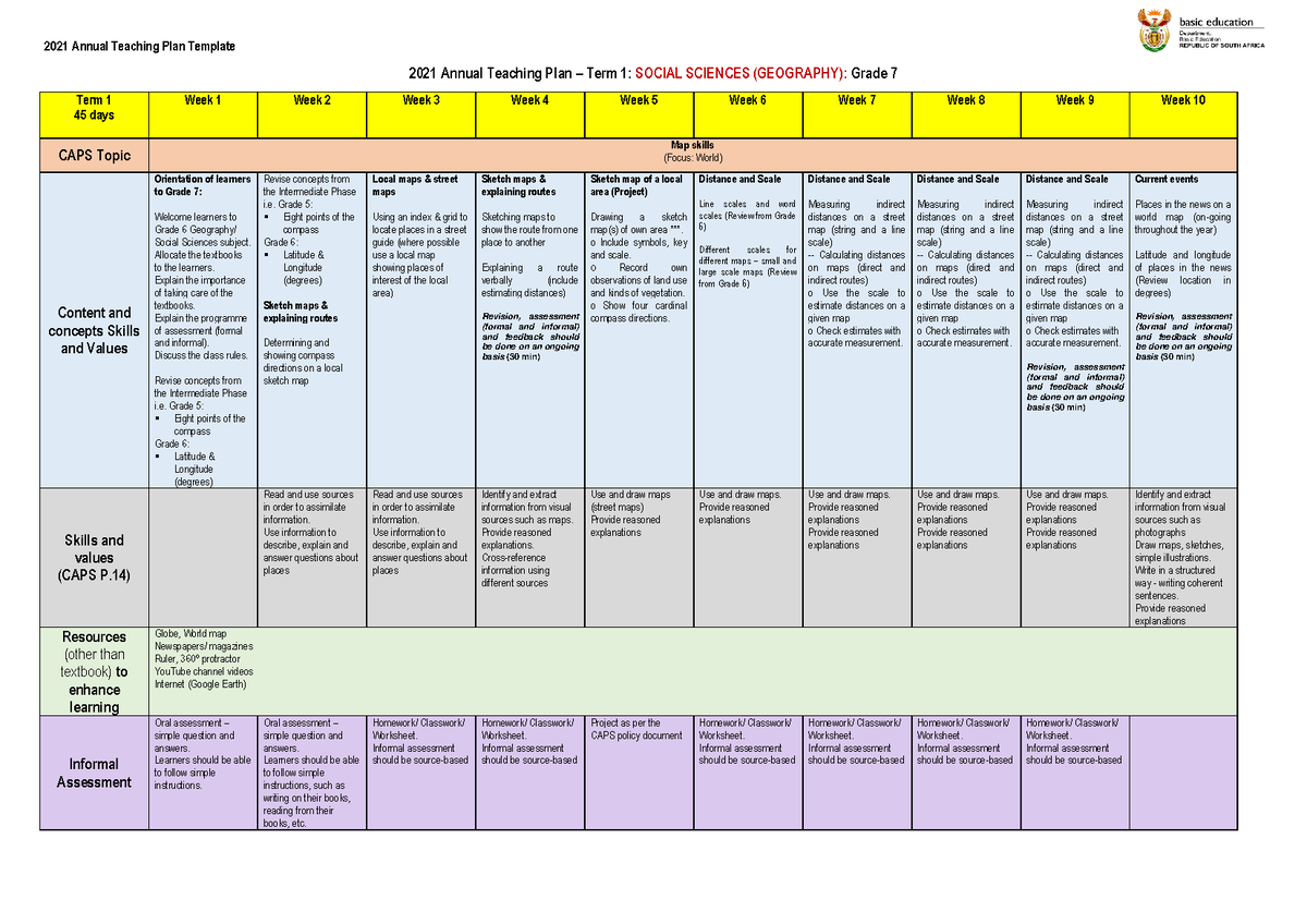 2021 Social Sciences ATP Grade 7 2021 Annual Teaching Plan Term 1