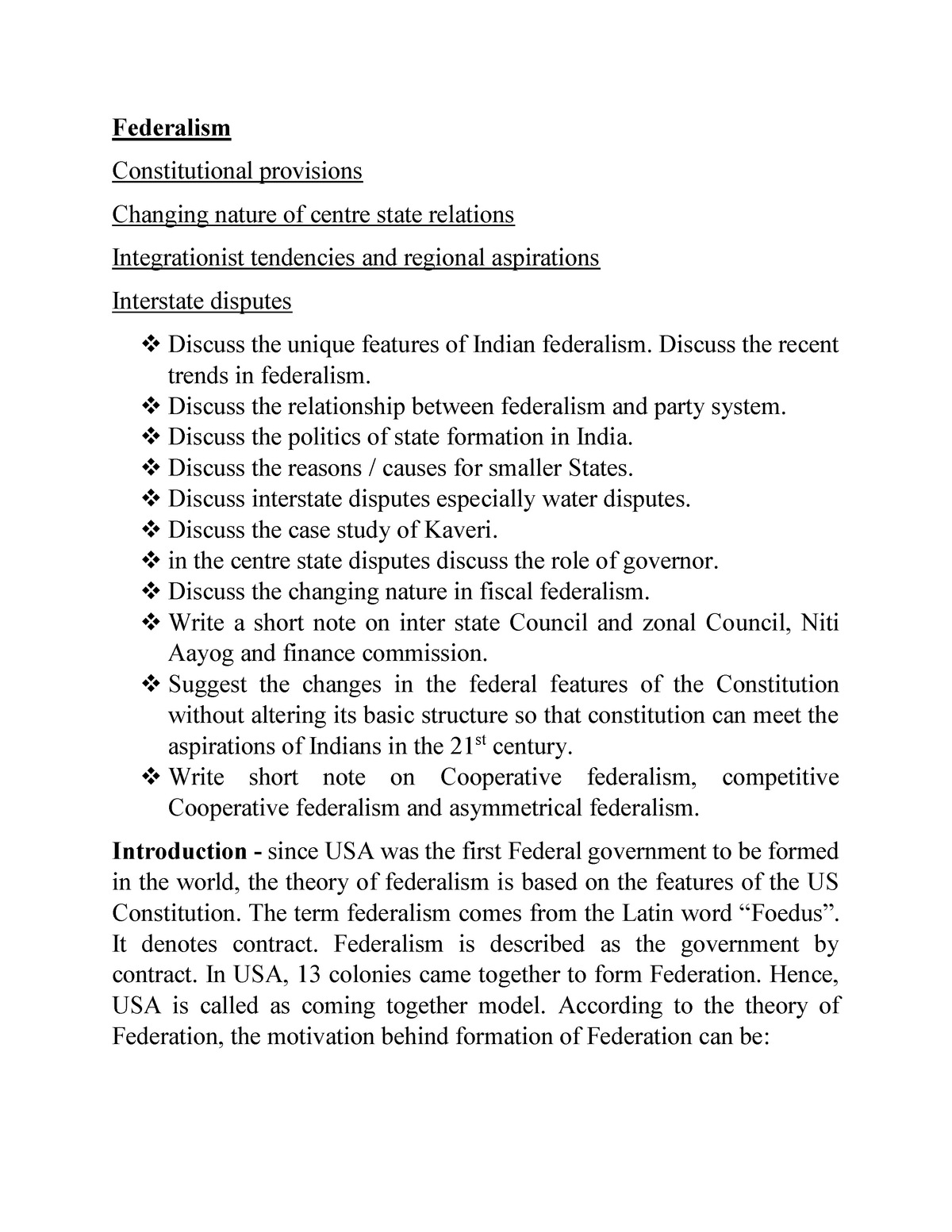 write an essay on indian federalism