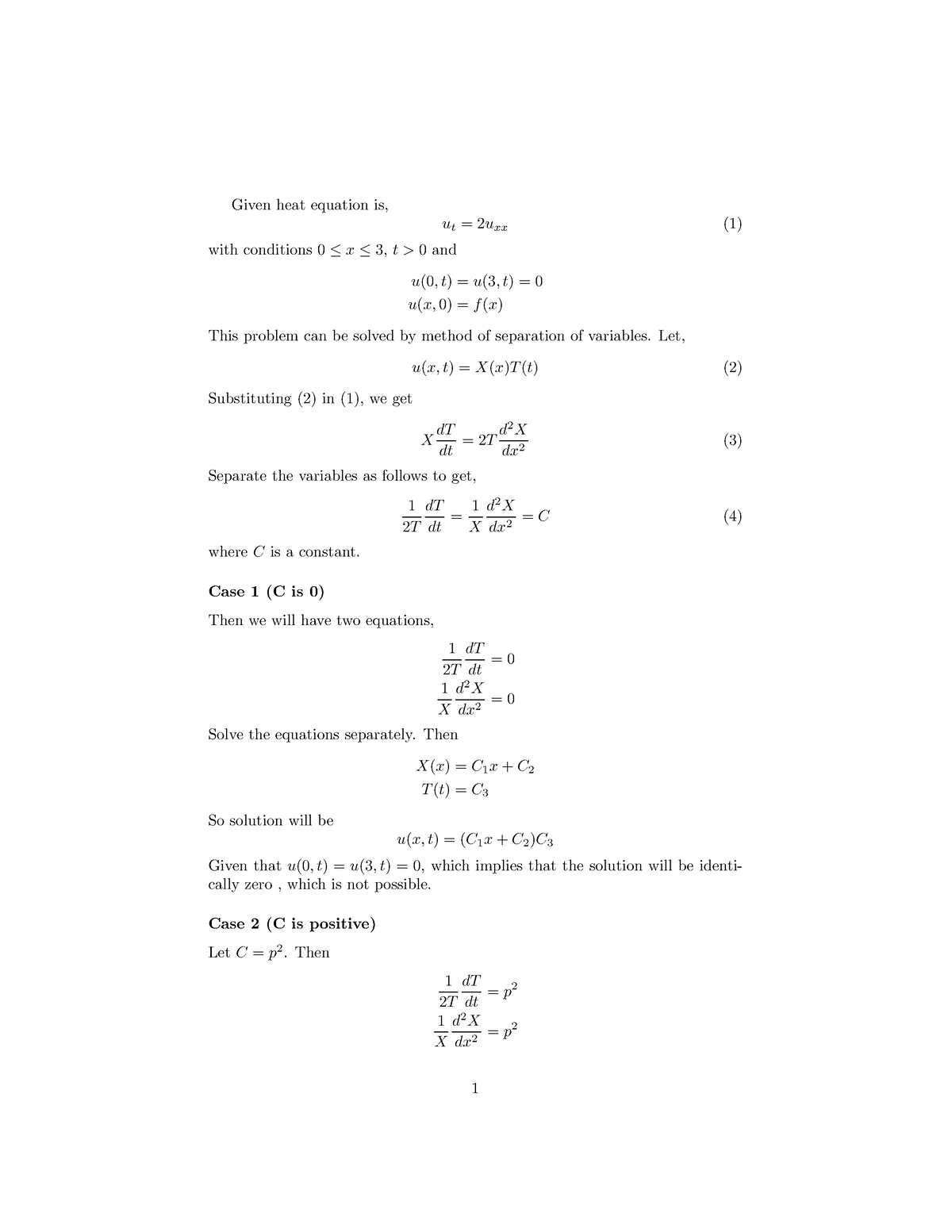 Heat Equation Problem - Given heat equation is, ut= 2uxx (1) with ...