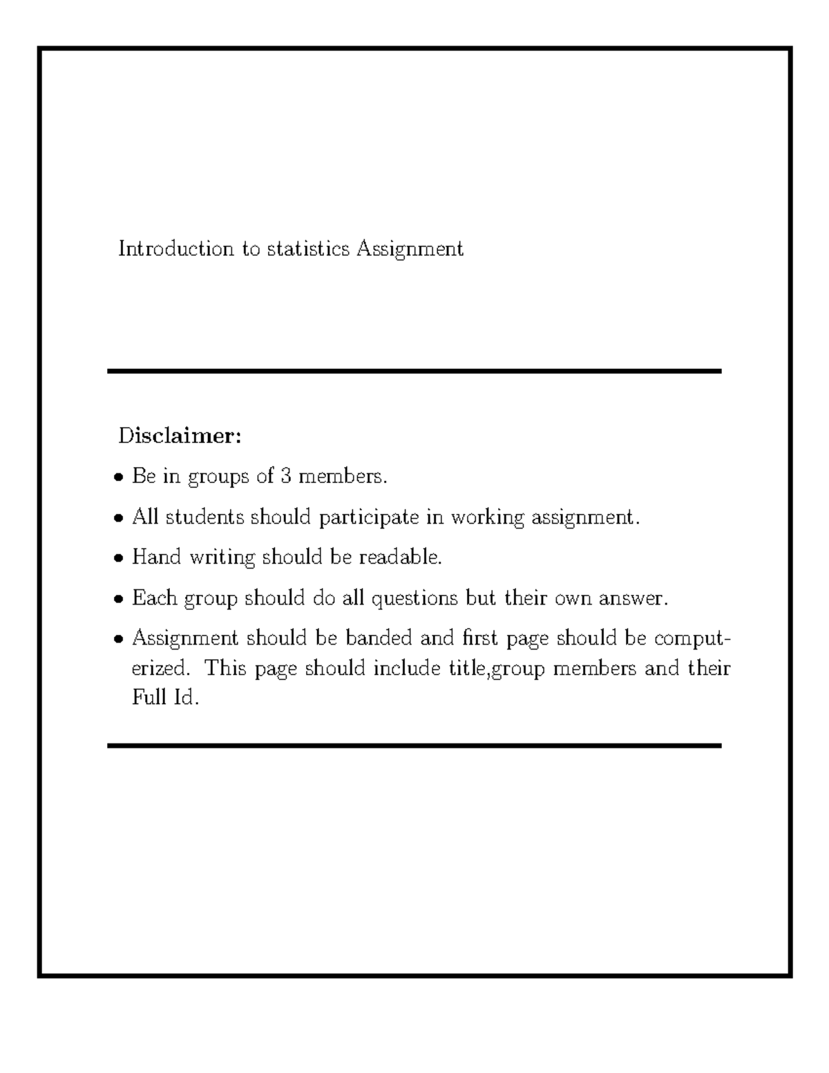 Introduction to statostics Assignment - Introduction to statistics ...