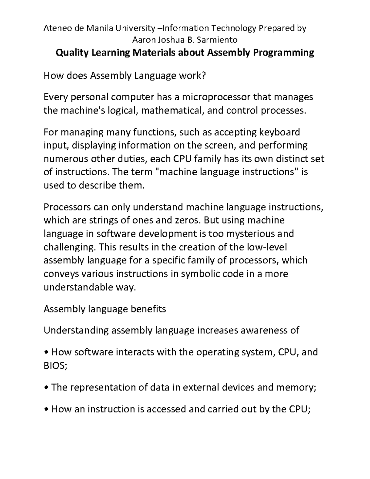 Quality Learning Materials About Assembly Programming Tutorial - Aaron ...