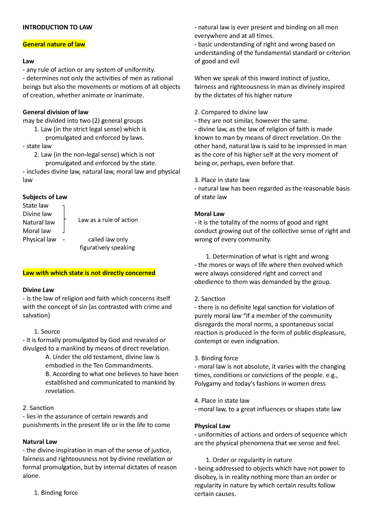 Law - just - INTRODUCTION TO LAW General nature of law Law any rule of ...