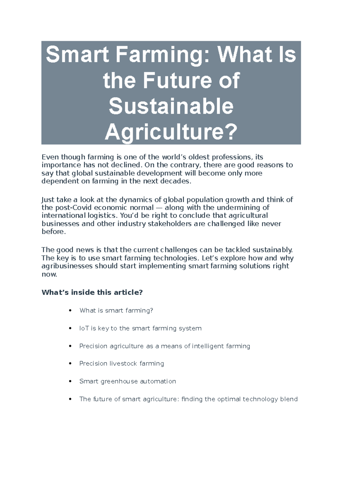 Smart Farming 34 - Smart Farming: What Is the Future of Sustainable ...