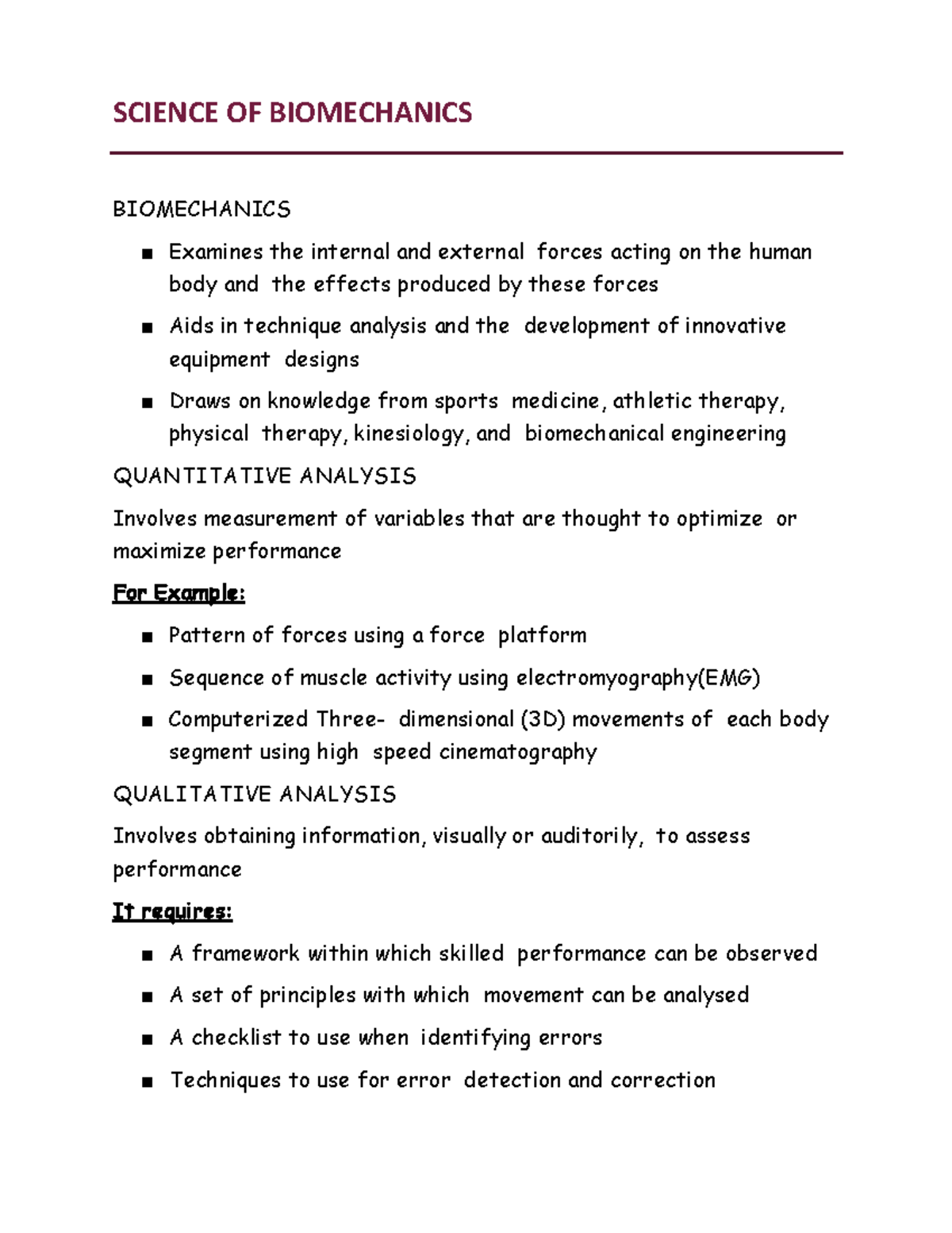 Science OF Biomechanics notes - SCIENCE OF BIOMECHANICS BIOMECHANICS ...