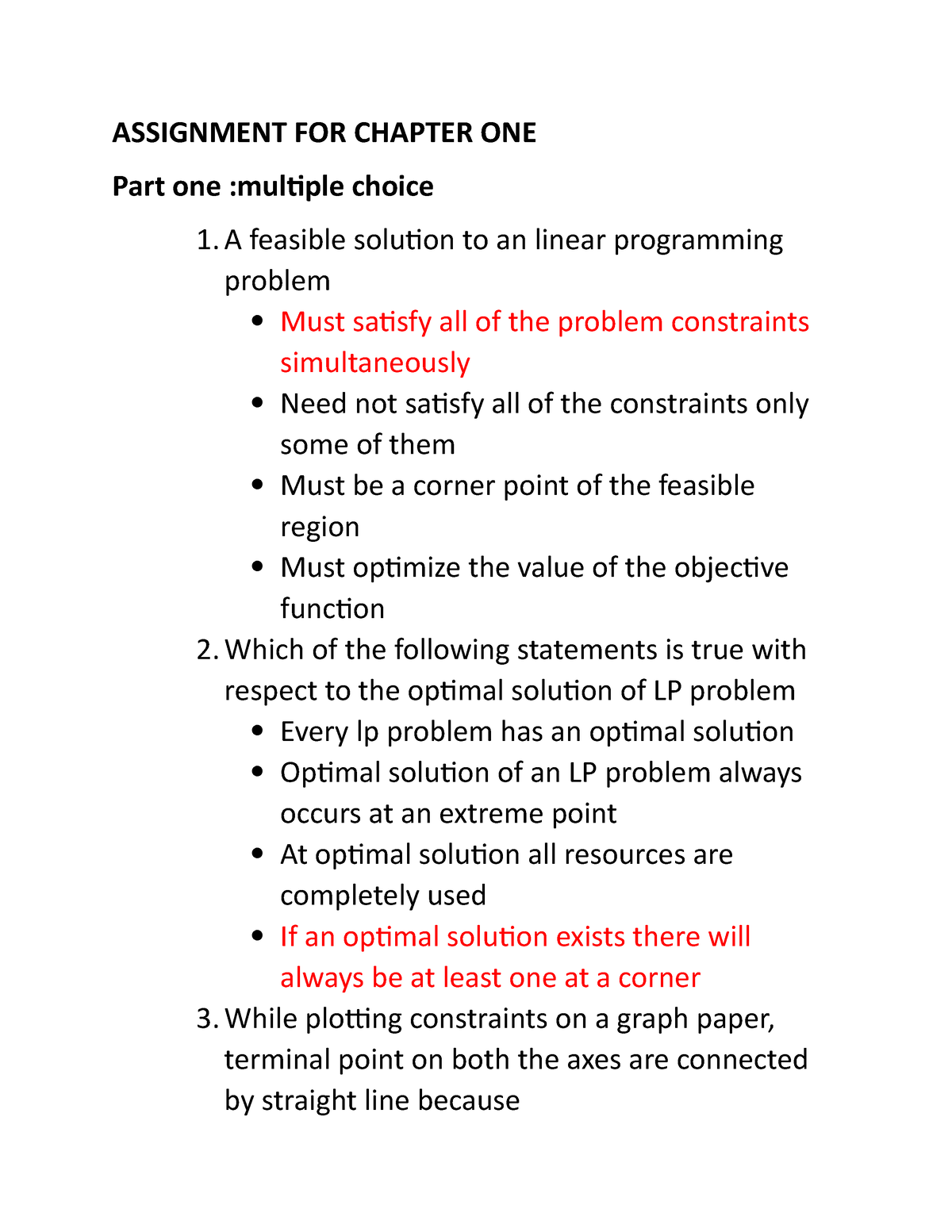 Operational Research Answers Ch1 And 2 - ASSIGNMENT FOR CHAPTER ONE ...