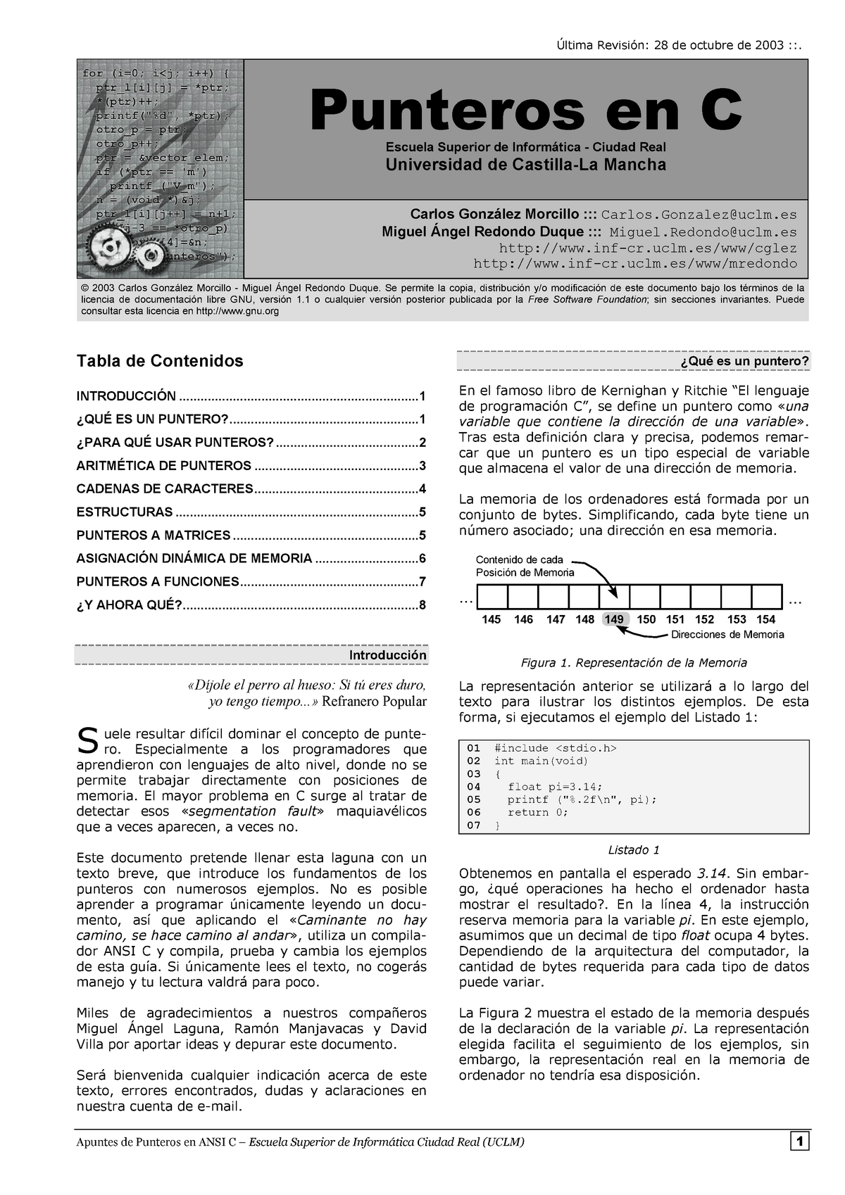 Punteros C - Apuntes De Punteros En ANSI C – Escuela Superior De ...