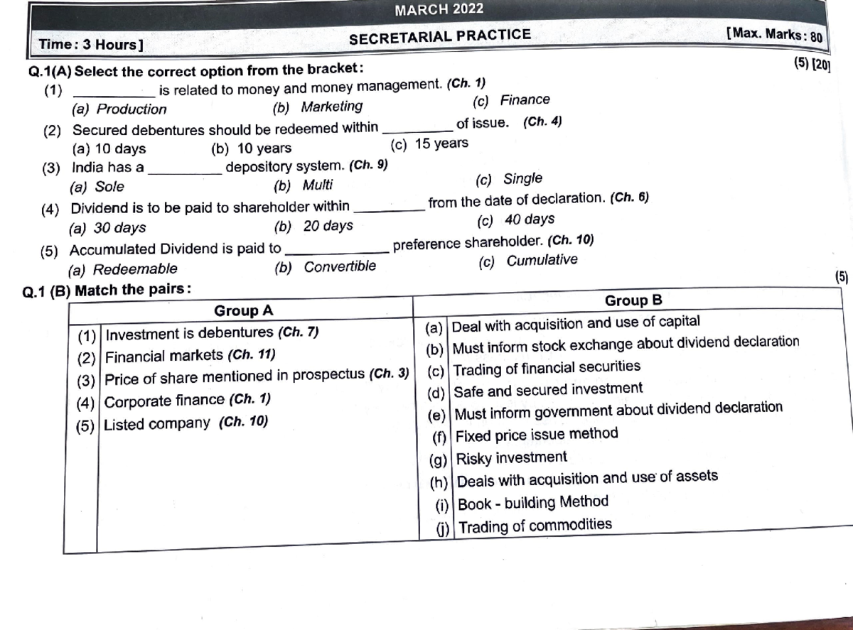 Secretarial Practice 2022 - MARCH 2022 Time : 3 Hours] SECRETARIAL ...