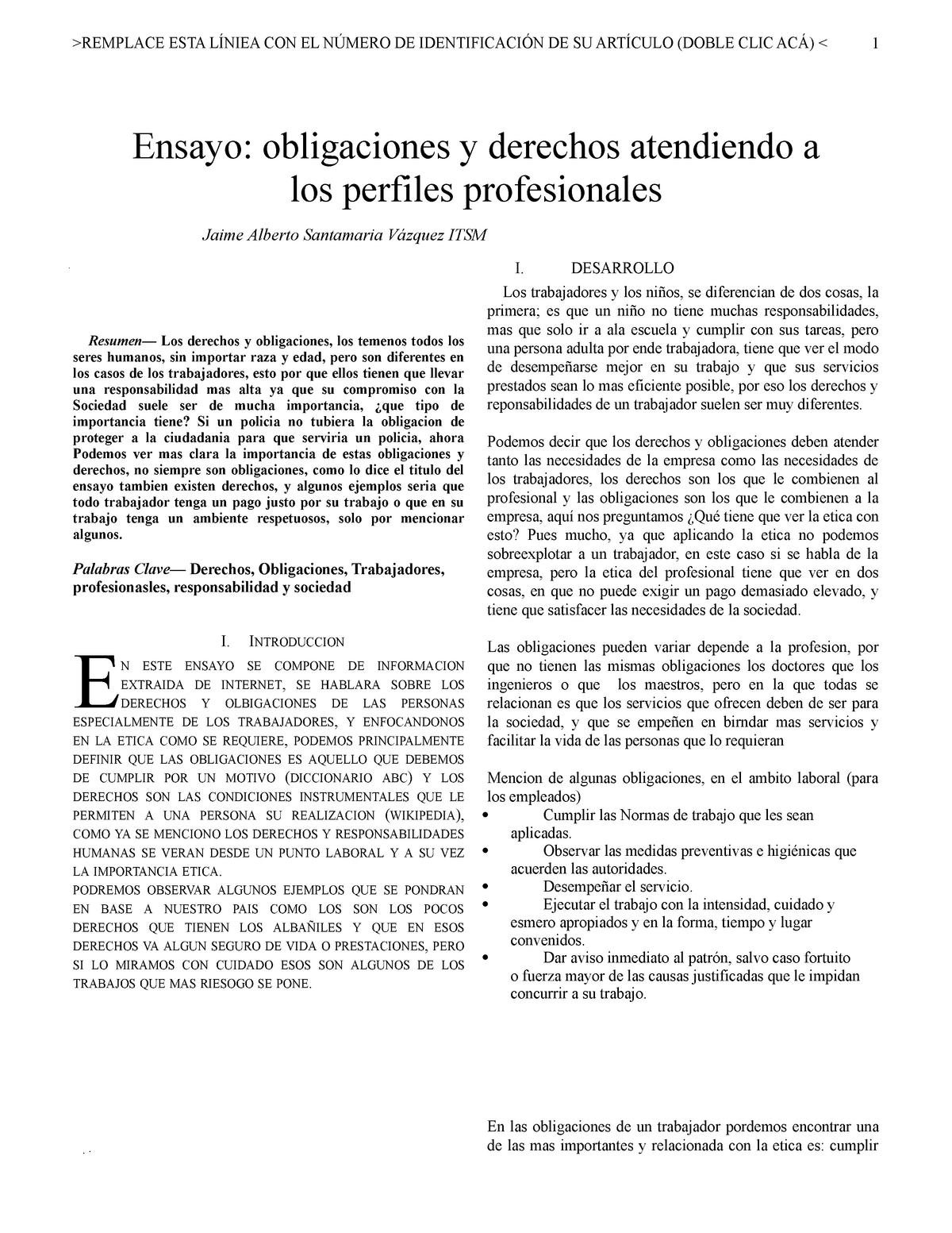 Derechos Y Obligaciones De Los Trabajadores Esta Con El De De Su Doble Clic Ensayo Studocu