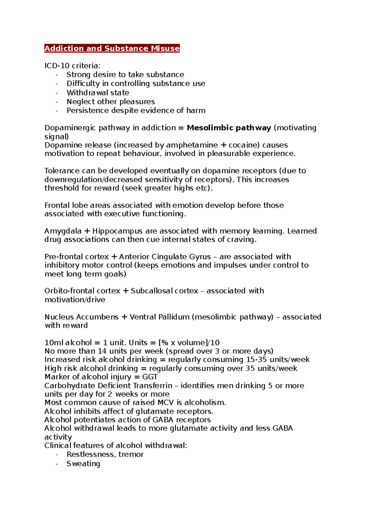 Addiction and Substance Misuse Addiction and Substance Misuse ICD10