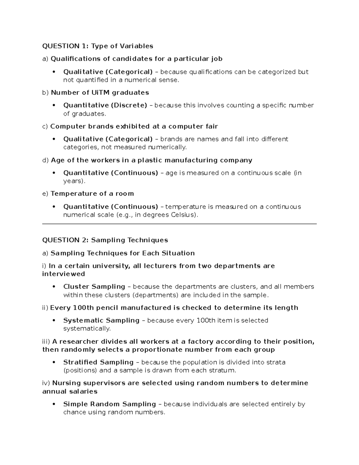 Question 1 - QUESTION 1: Type of Variables a) Qualifications of ...