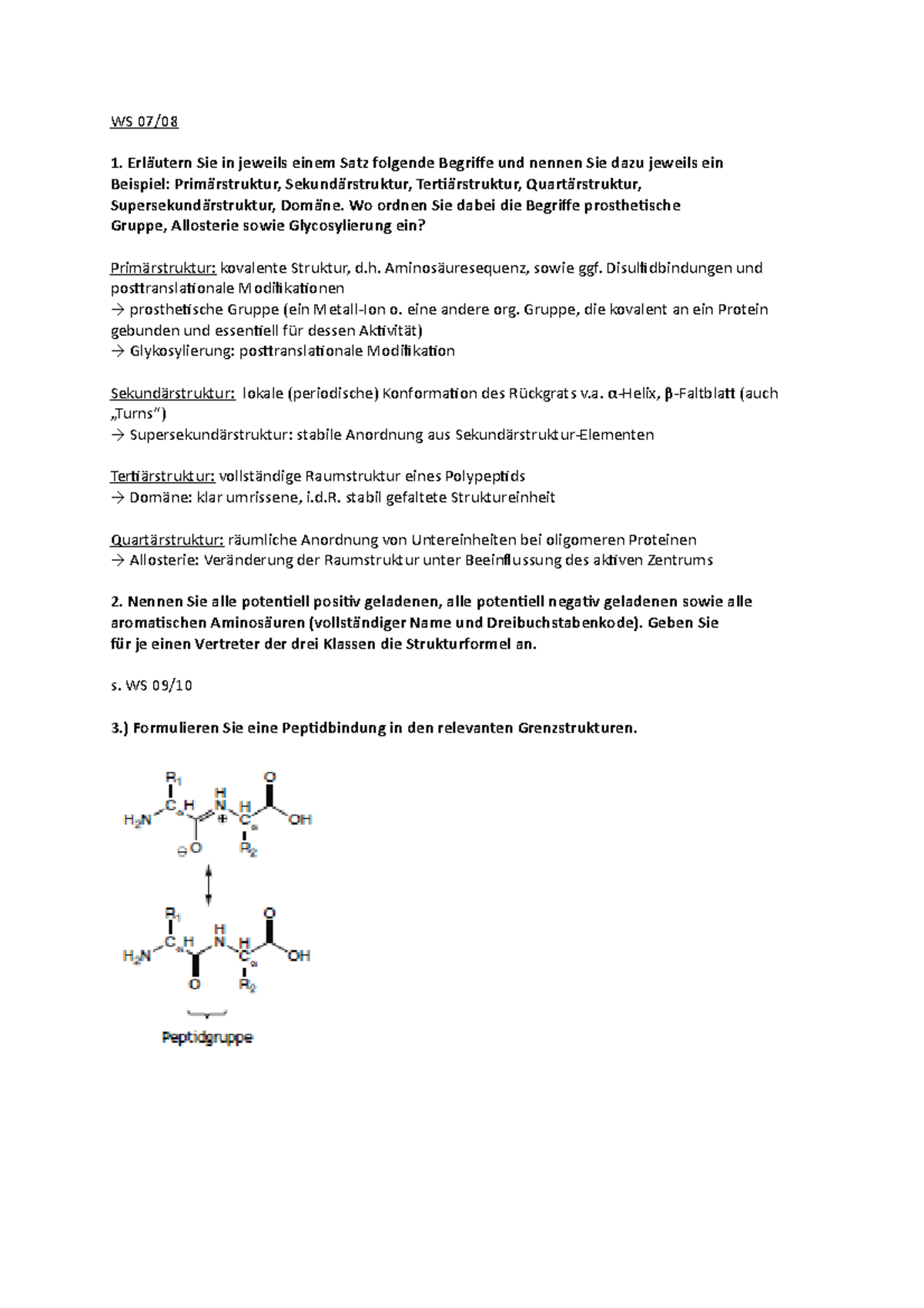 Proteine : Struktur Funktion Und EngineeringKlausur 07-08 - WS 07/ 1 ...