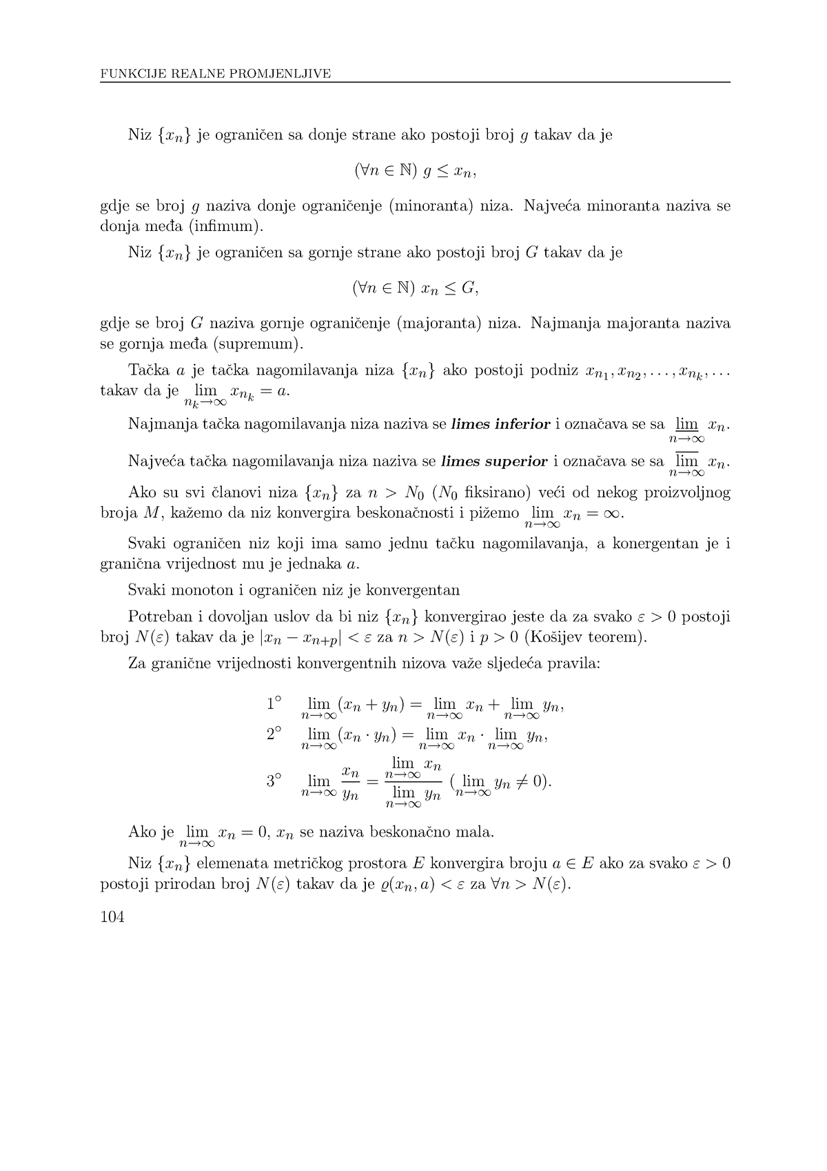 Mathematics notes, unit-26 - FUNKCIJE REALNE PROMJENLJIVE Niz {xn} je ...