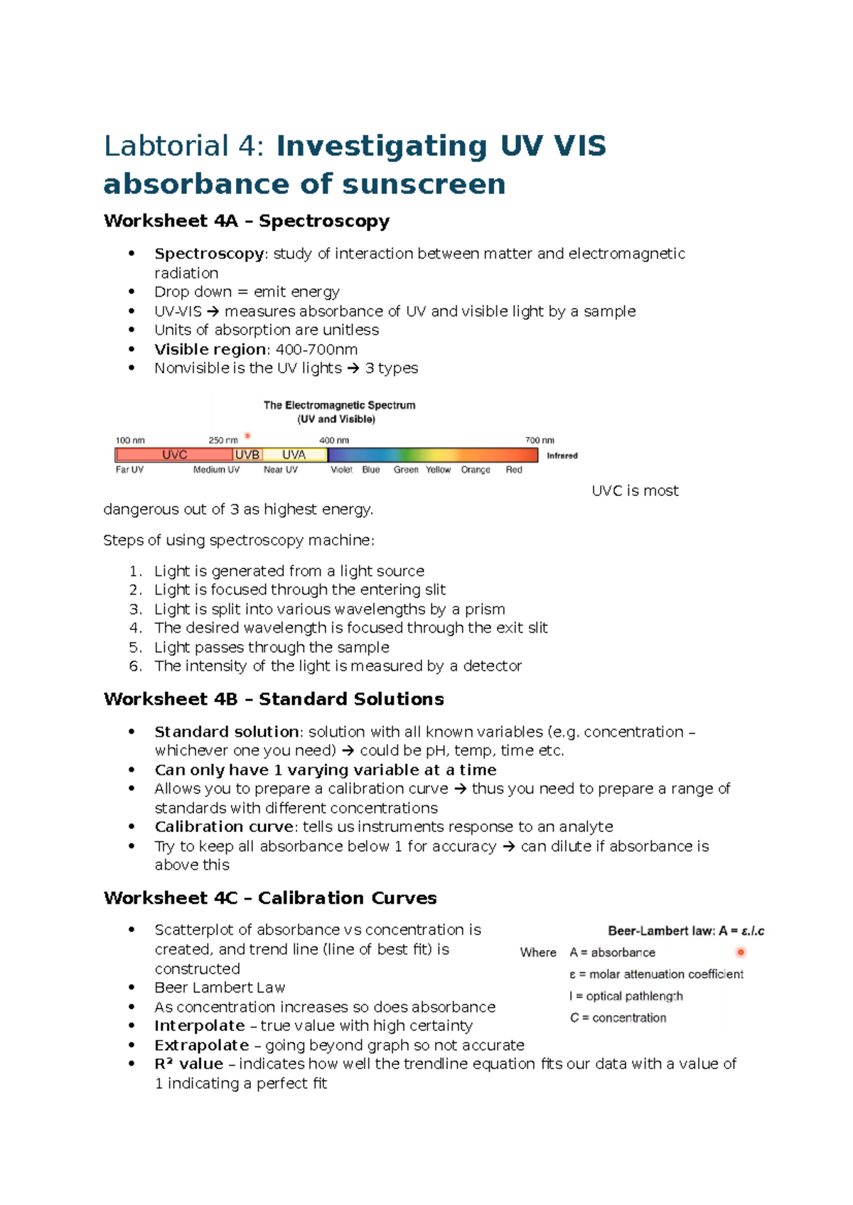 Labtorial 4 - Labtorial 4: Investigating UV VIS absorbance of sunscreen ...