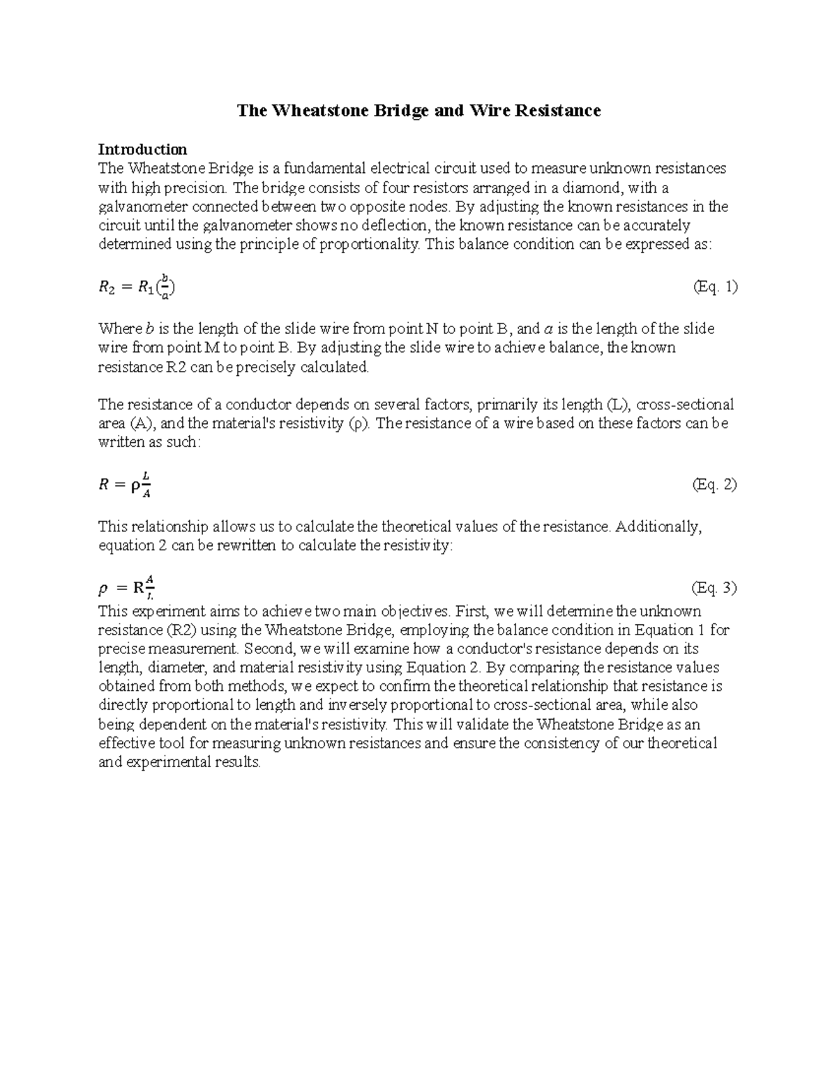 PHYS 225 Lab 2 pdf - The Wheatstone Bridge and Wire Resistance ...