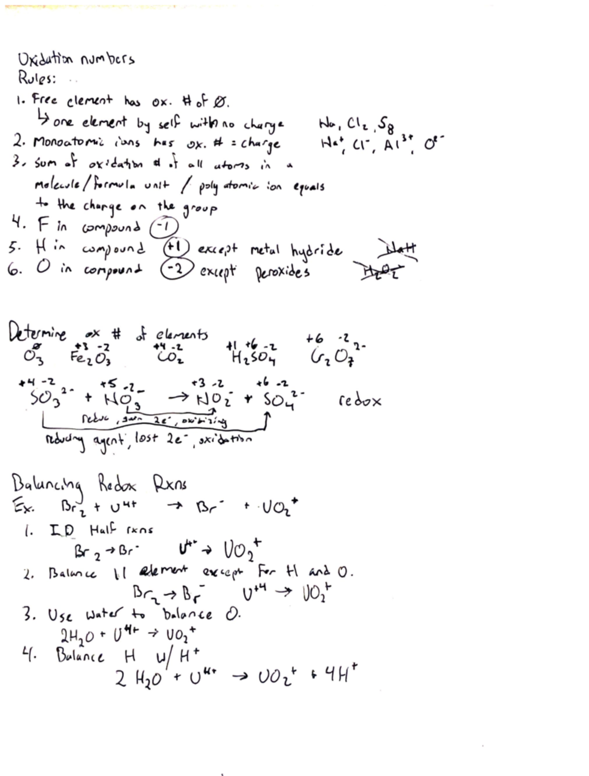 Redox Reactions - Lecture notes 21 - Oxidation numbers Rules: Free ...
