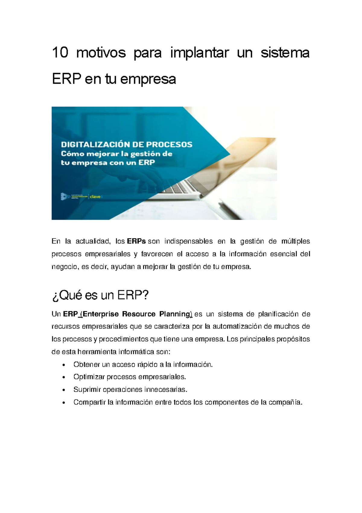 S01 s1-10 motivos para implantar un sistema ERP en tu empresa lectura ...
