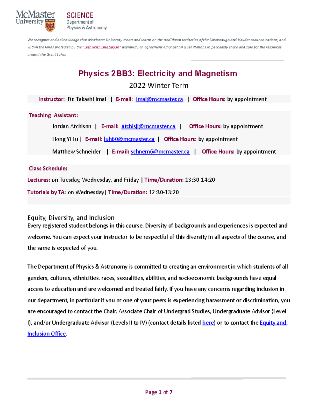 Physics-2BB3 - Course Syllabus - We recognize and acknowledge that ...