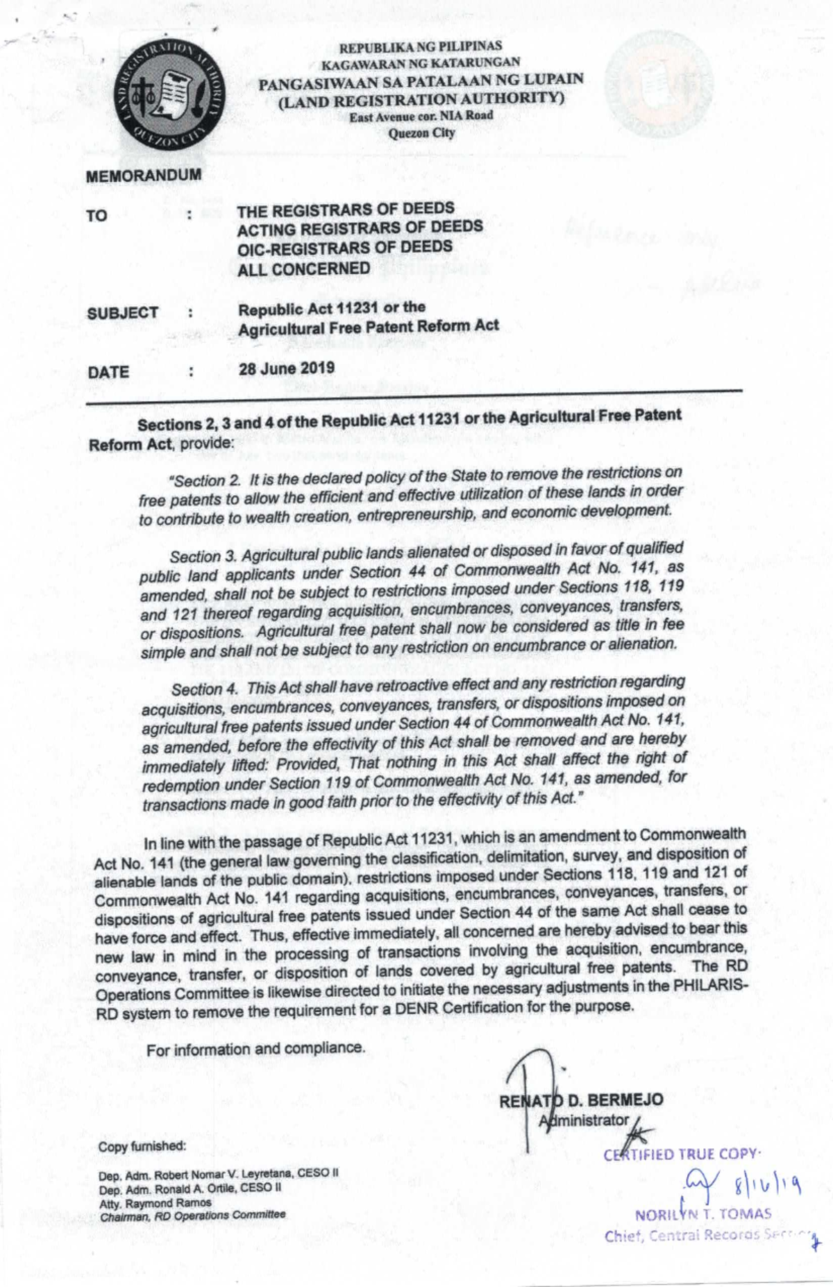 LRA Memo on RA 11231 - Land Registration - Law - Studocu