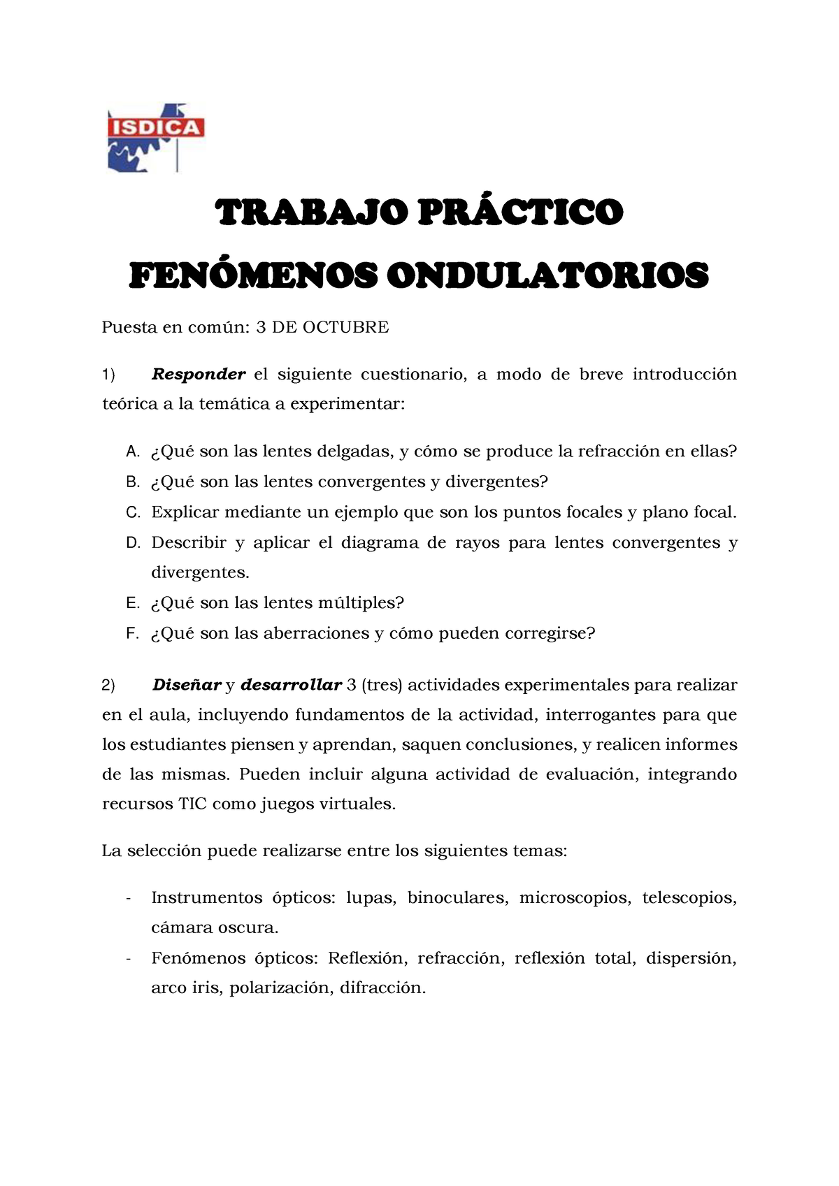 Trabajo Practico Lentes - TRABAJO PR¡CTICO FEN”MENOS ONDULATORIOS ...